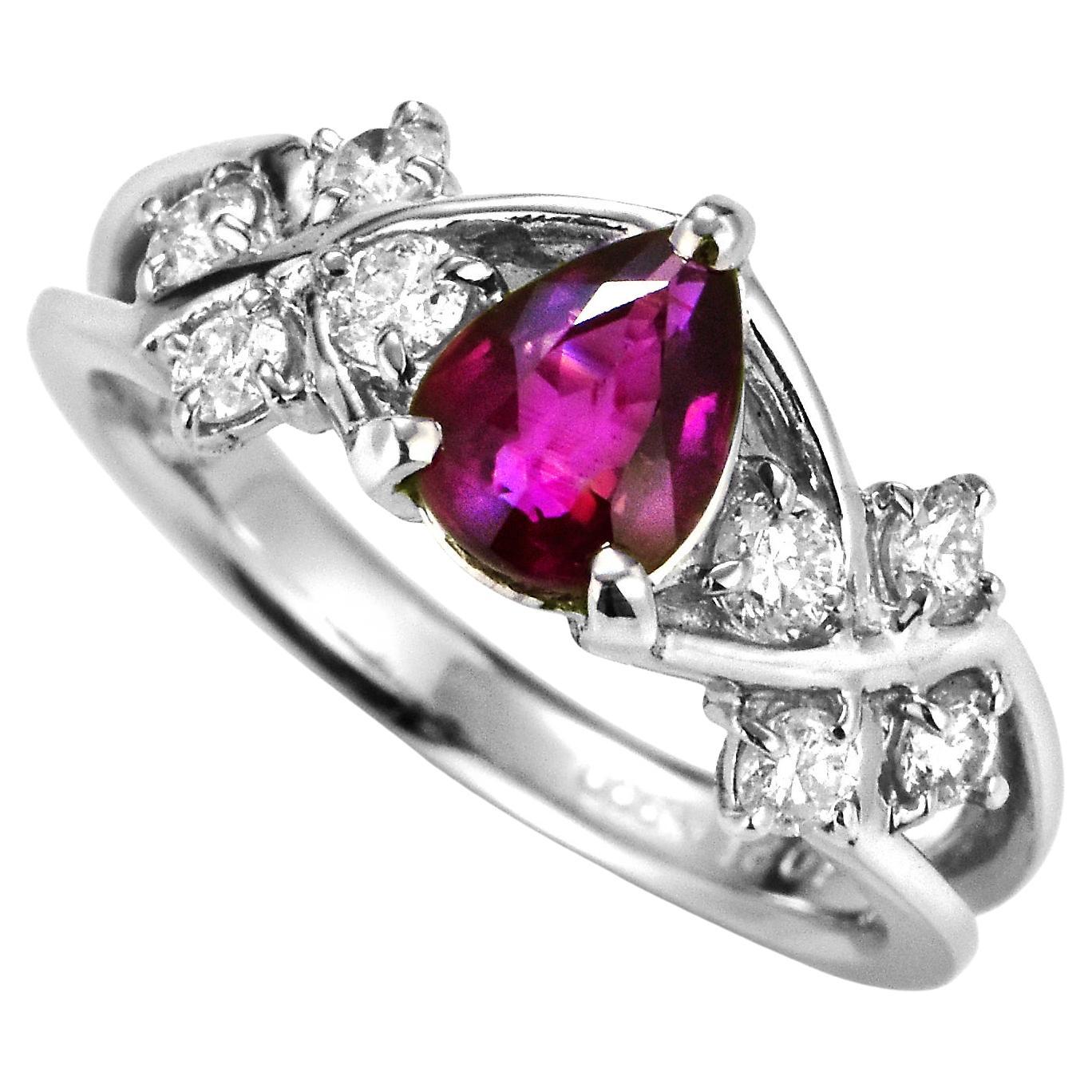1.02 Carat Natural Ruby and Diamond Cluster Ring Made in Platinum