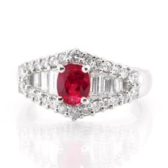 1.02 Carat Natural Ruby and Diamond Engagement Ring Set in Platinum