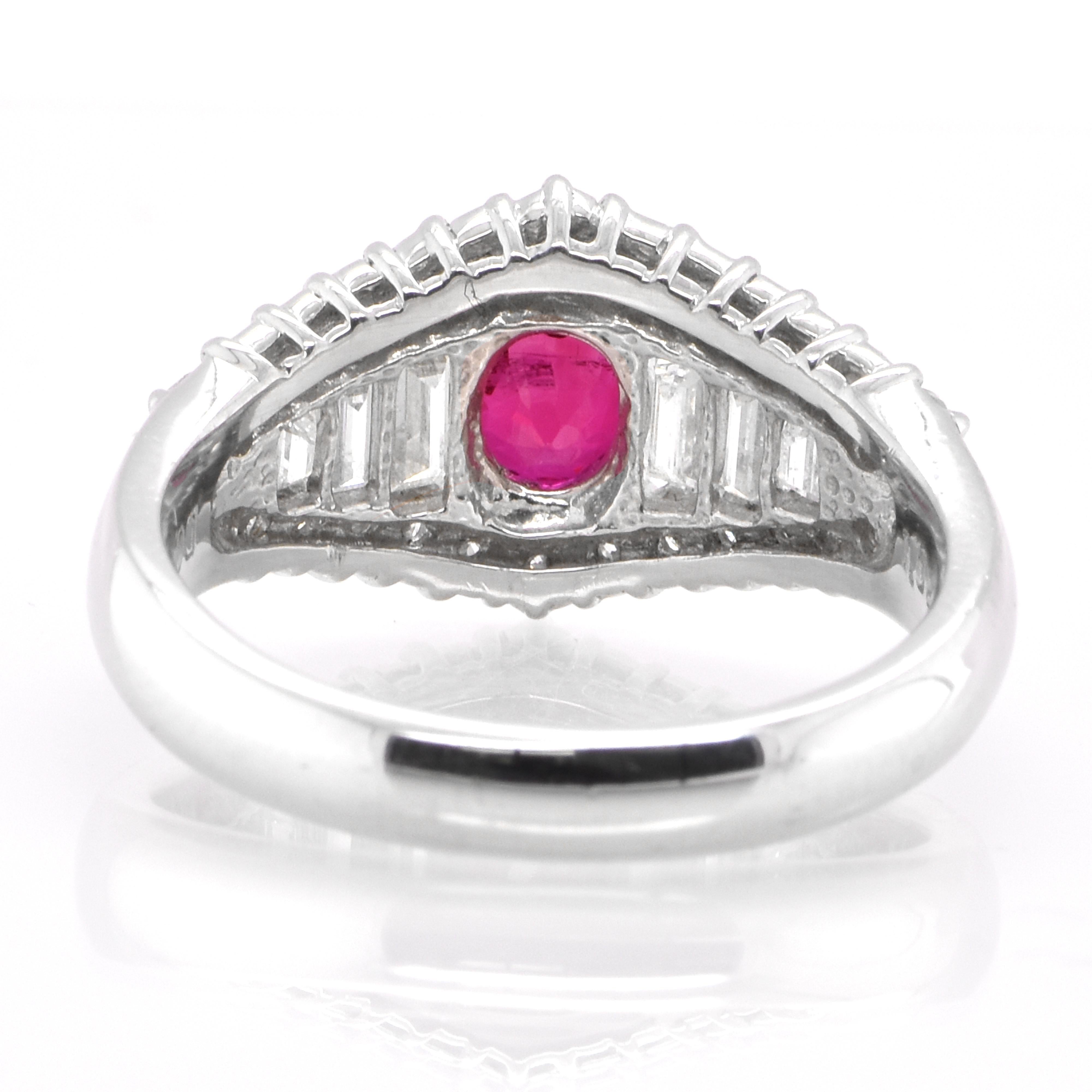 Modern 1.02 Carat Natural Ruby and Diamond Engagement Ring Set in Platinum For Sale