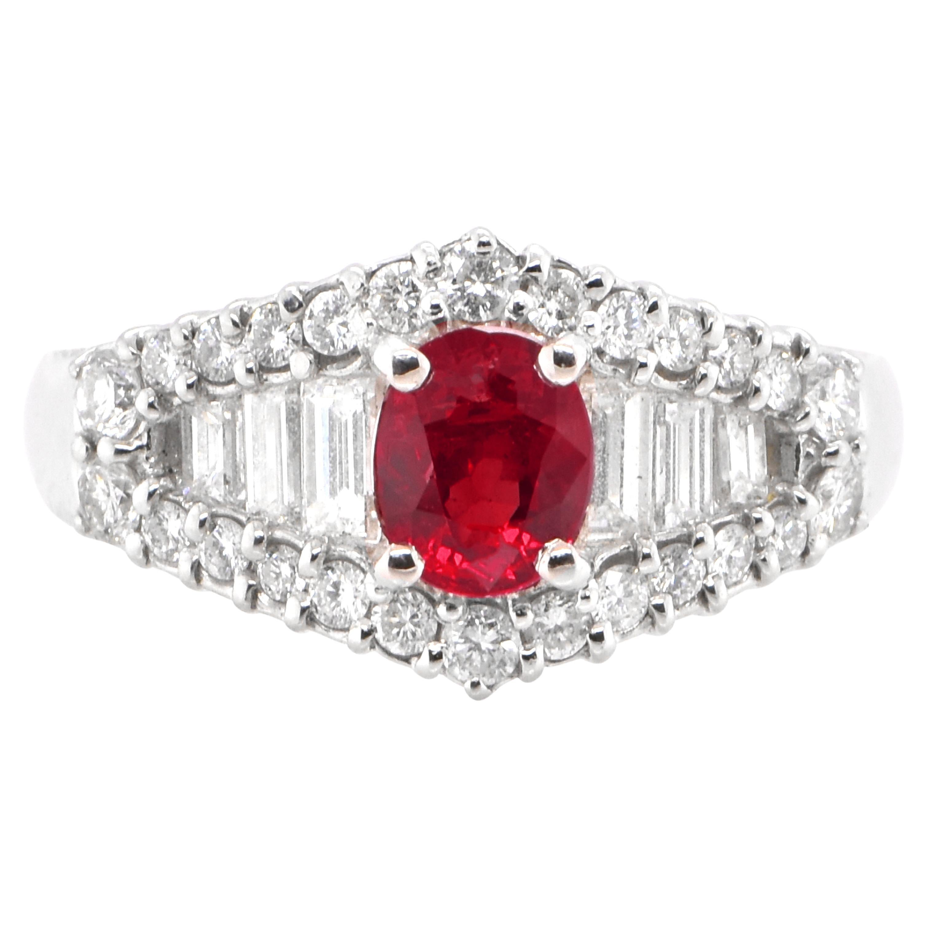 1.02 Carat Natural Ruby and Diamond Engagement Ring Set in Platinum For Sale