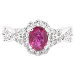 1.02 Carat Natural Unheated Pink Sapphire and Diamond Ring Set in Platinum