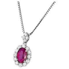 1.02 Carat Natural, Untreated, Pigeon Blood Ruby & Diamond Pendant Necklace