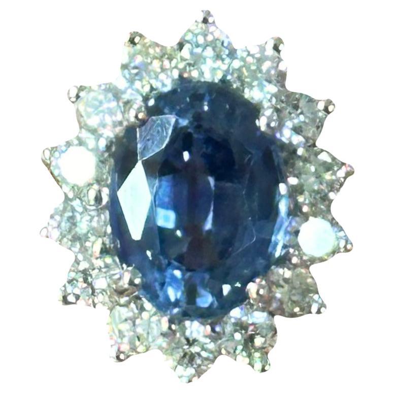 1.02 Carat No-Heat Blue Sapphire & Diamond Ring in 14K White Gold