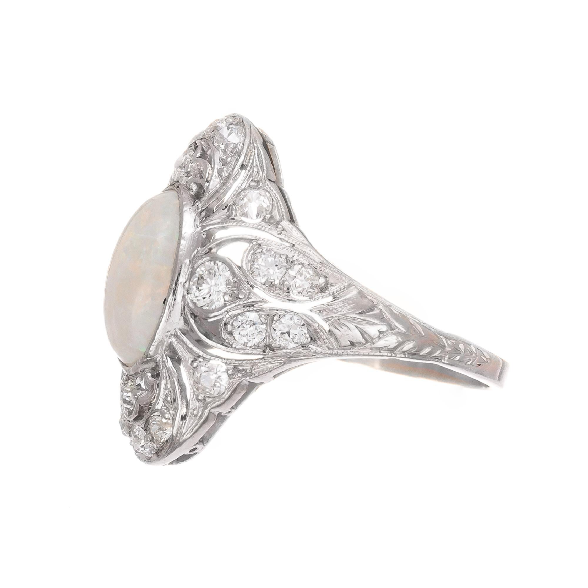 1.02 Carat Opal Diamond Art Deco Platinum Ring In Good Condition In Stamford, CT