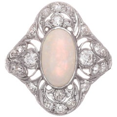 1.02 Carat Opal Diamond Art Deco Platinum Ring