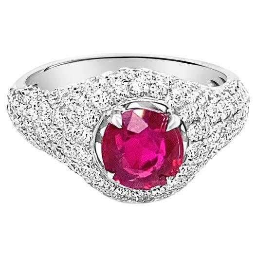 1.02 Carat Oval Cut Natural Burma Ruby with 1.32ctw in Pave Set Diamonds For Sale