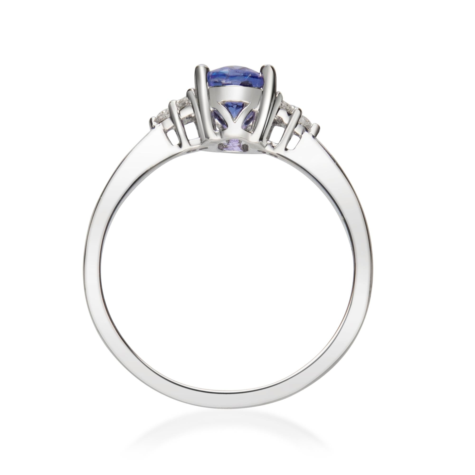 Art Deco 1.02 Carat Oval Cut Tanzanite Diamond Accents 14K White Gold Engagement Ring For Sale