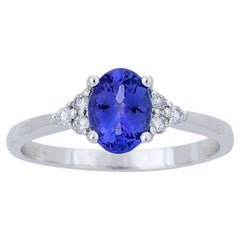 1.02 Carat Oval Cut Tanzanite Diamond Accents 14K White Gold Engagement Ring