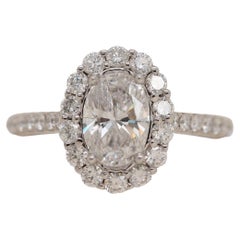 1.02 Carat Oval Diamond Halo Engagement Ring, 14 Carat White Gold