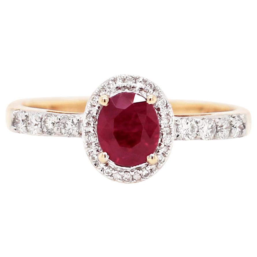 1.02 Carat Oval Ruby and Diamond 18 Carat White and Yellow Gold Engagement Ring