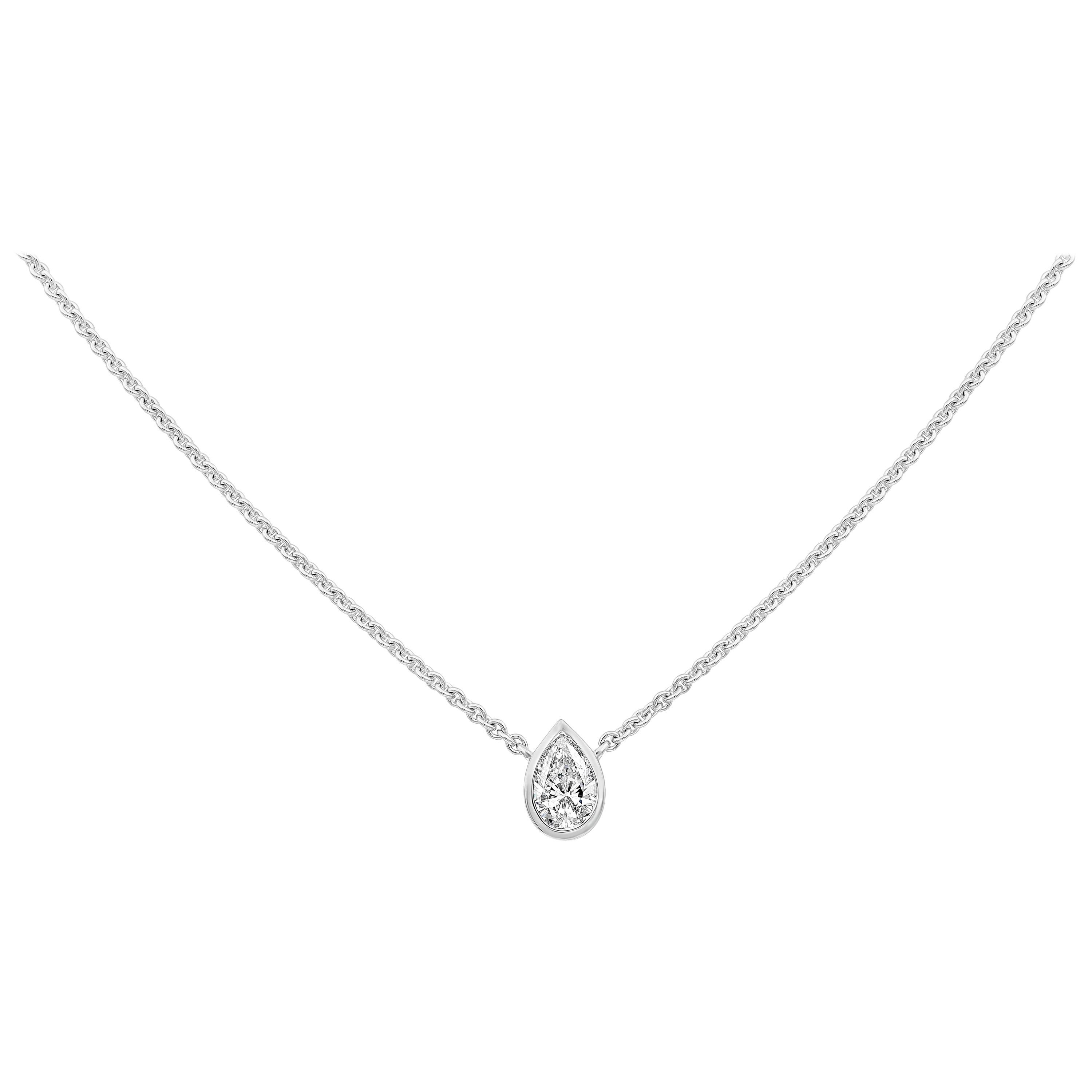 Roman Malakov 1.02 Carats Pear Shape Diamond Solitaire Pendant Necklace For Sale