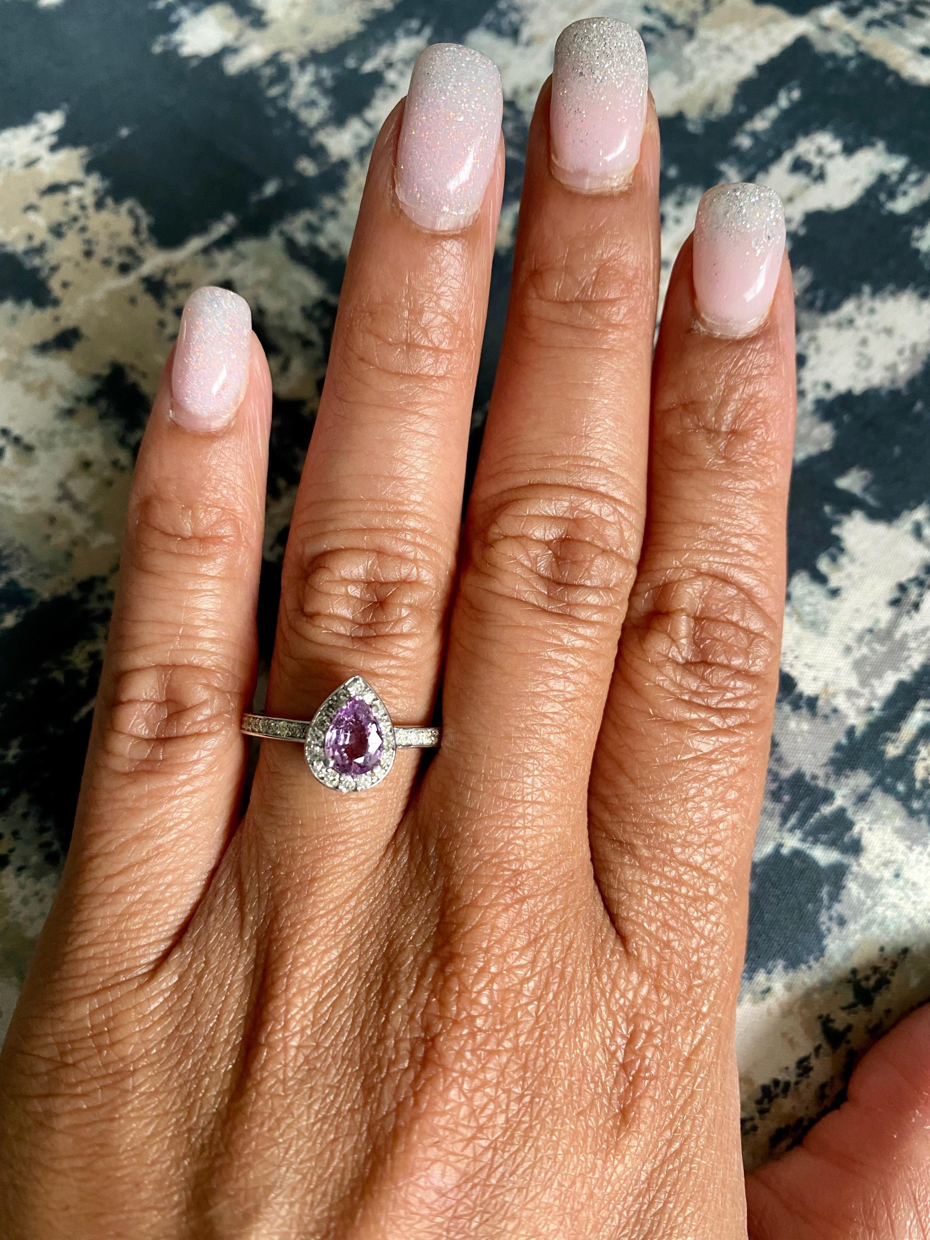 Contemporary 1.02 Carat Pink Sapphire Diamond 14 Karat White Gold Engagement Ring For Sale
