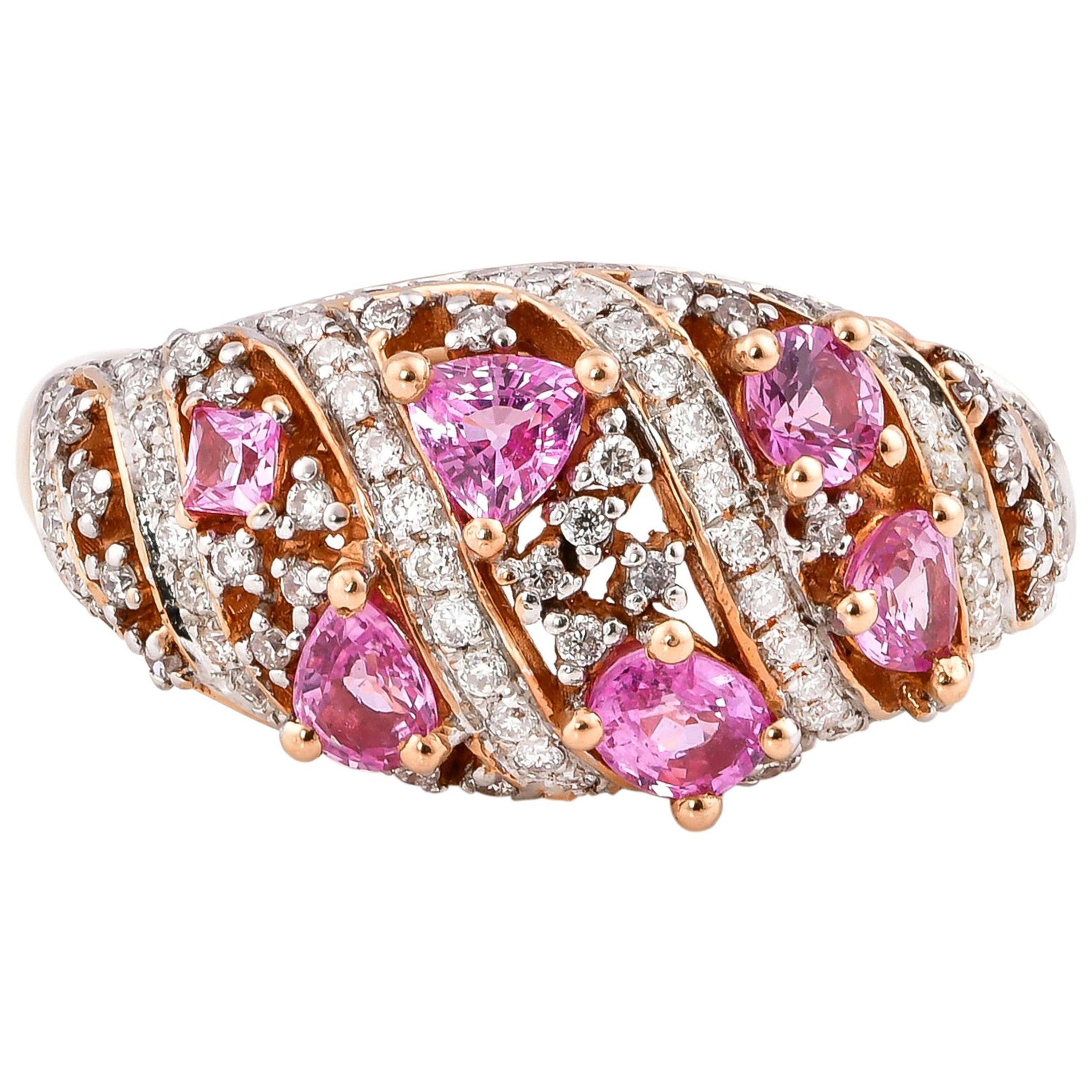 1.02 Carat Pink Sapphire Ring in 18 Karat Rose Gold with Diamonds For Sale