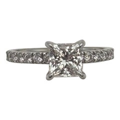 1.02 Carat Princess Cut Diamond Engagement Ring with Pavé Band in 18k White Gold