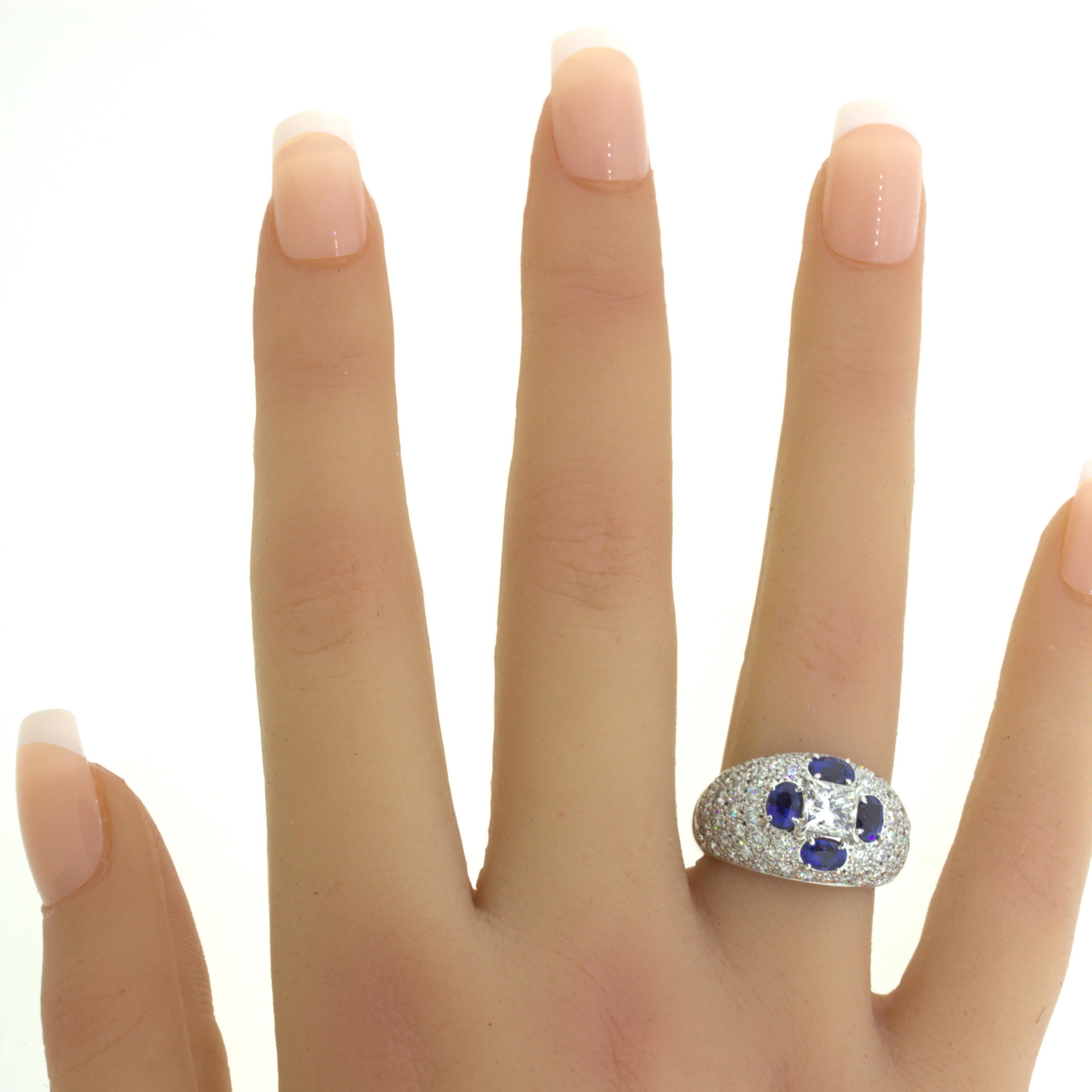 1.02 Carat Princess-Cut Diamond Sapphire Platinum Ring For Sale 5