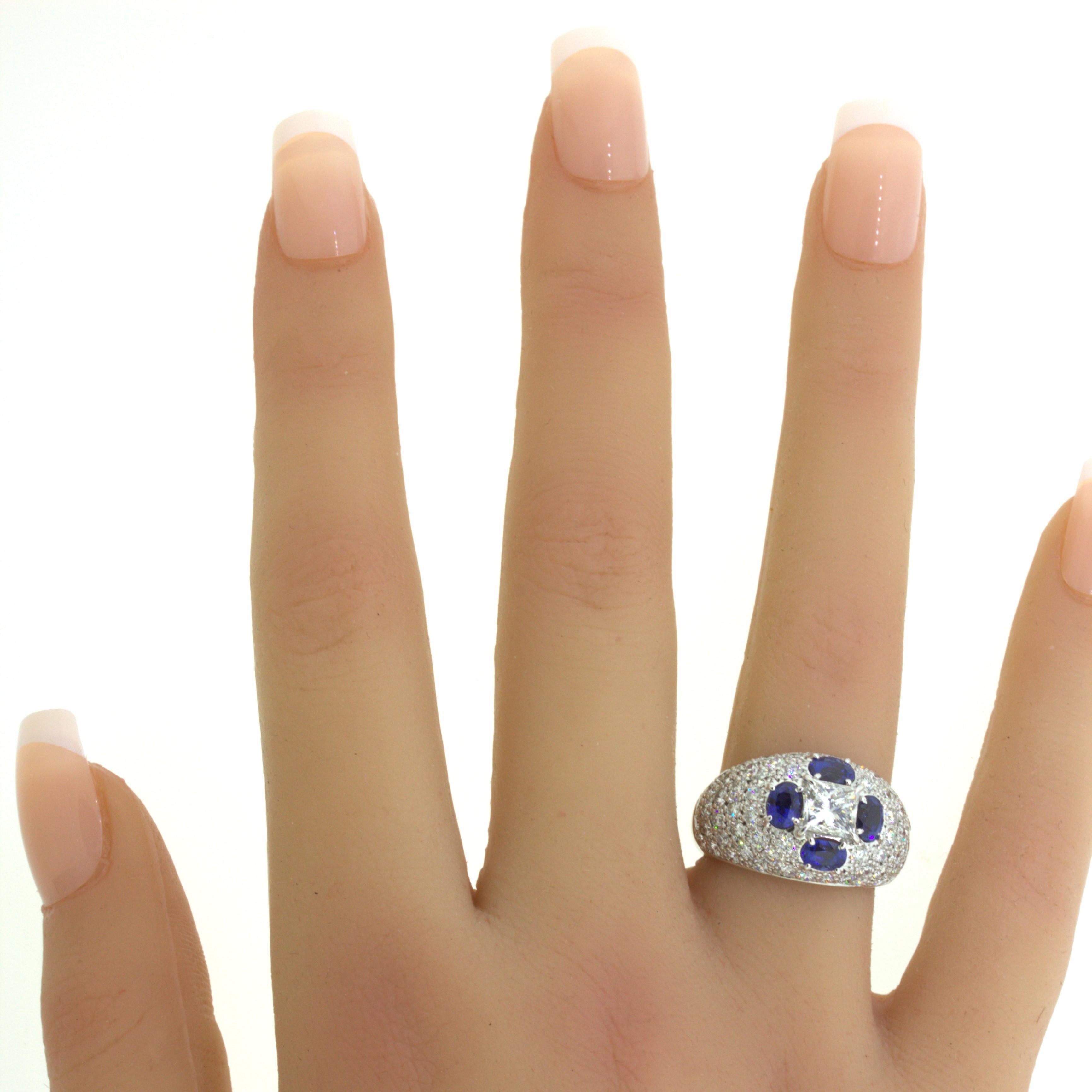 Anello in platino con diamante e zaffiro da 1,02 carati con taglio a principessa in vendita 5