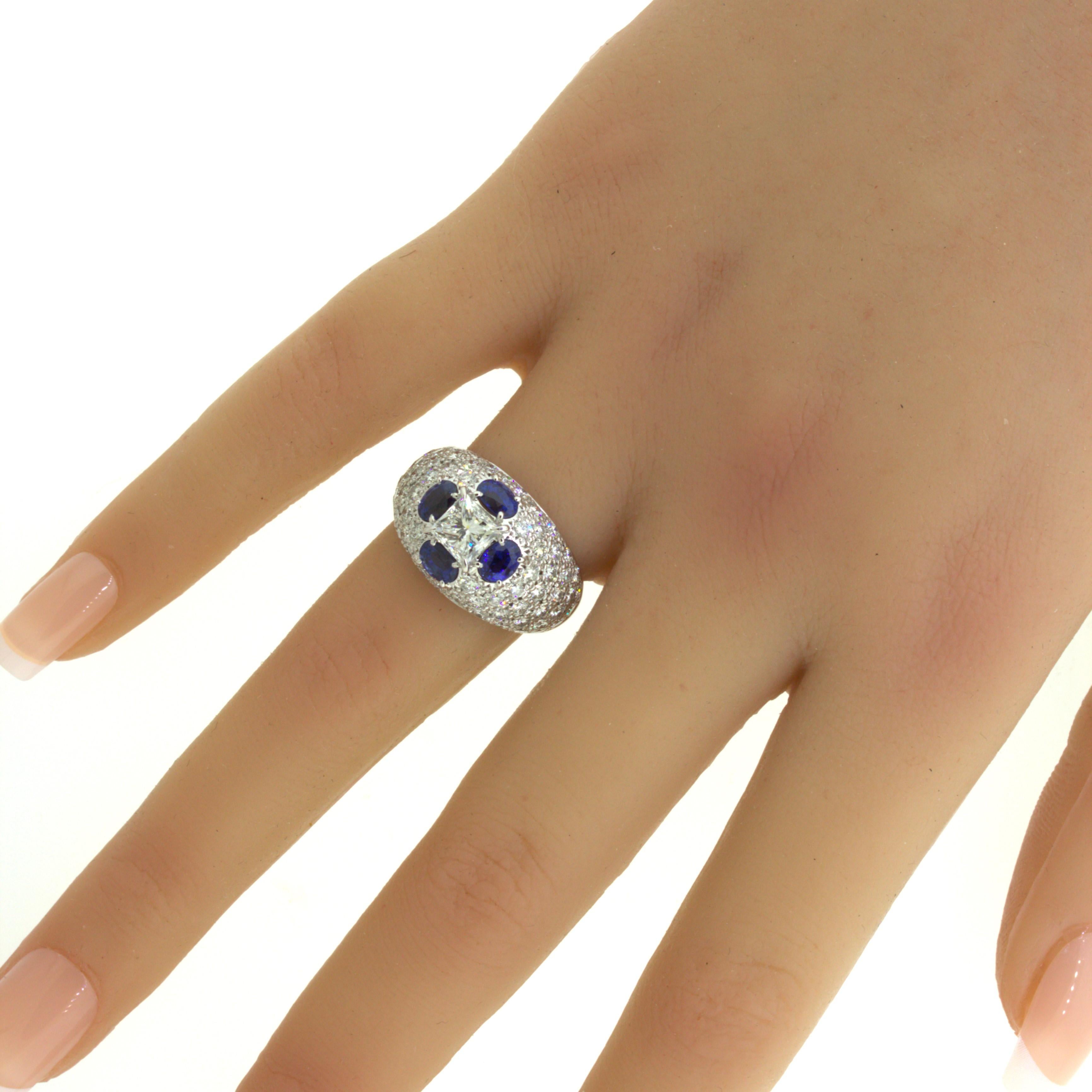 1.02 Carat Princess-Cut Diamond Sapphire Platinum Ring For Sale 7