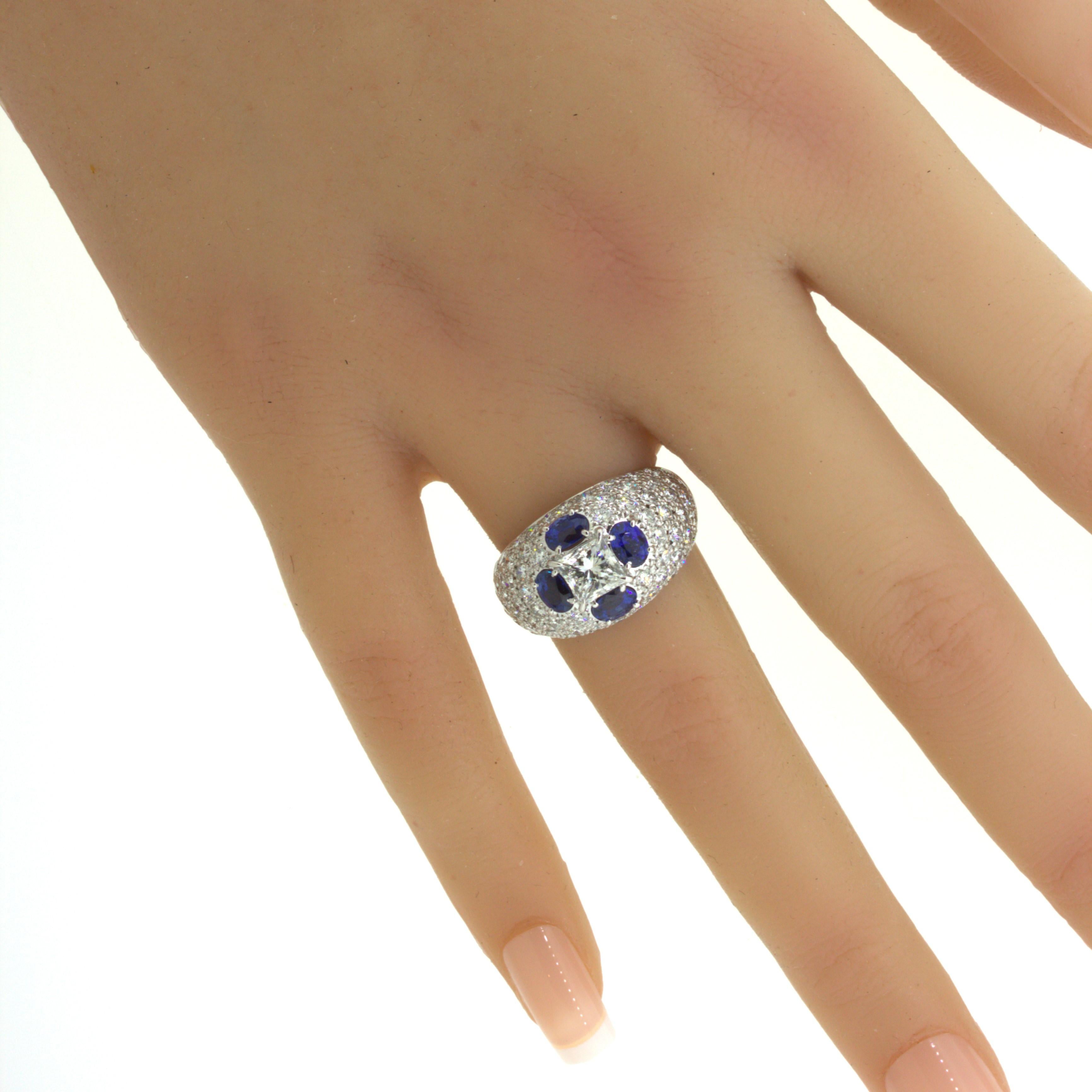 1.02 Carat Princess-Cut Diamond Sapphire Platinum Ring For Sale 8