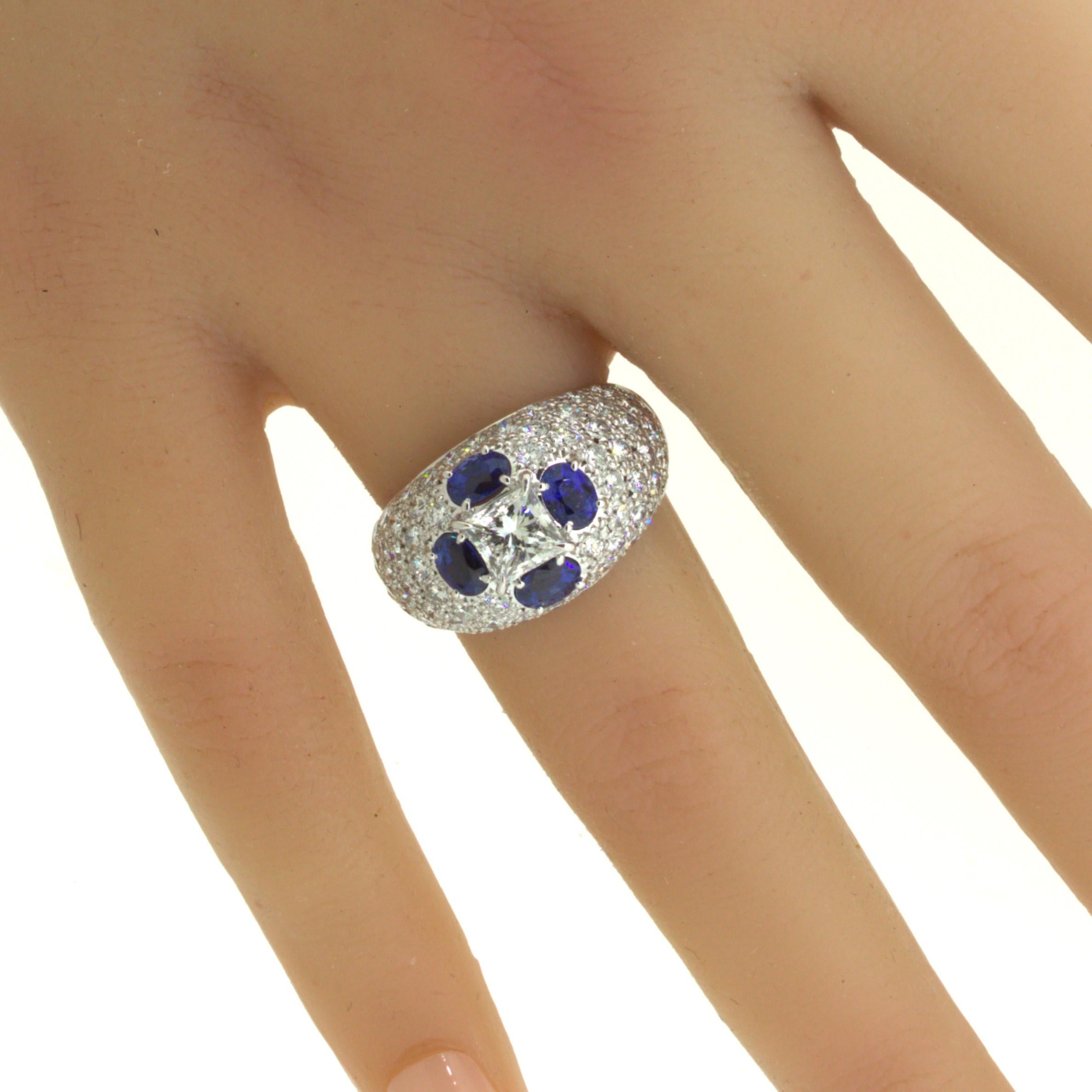 1.02 Carat Princess-Cut Diamond Sapphire Platinum Ring For Sale 9