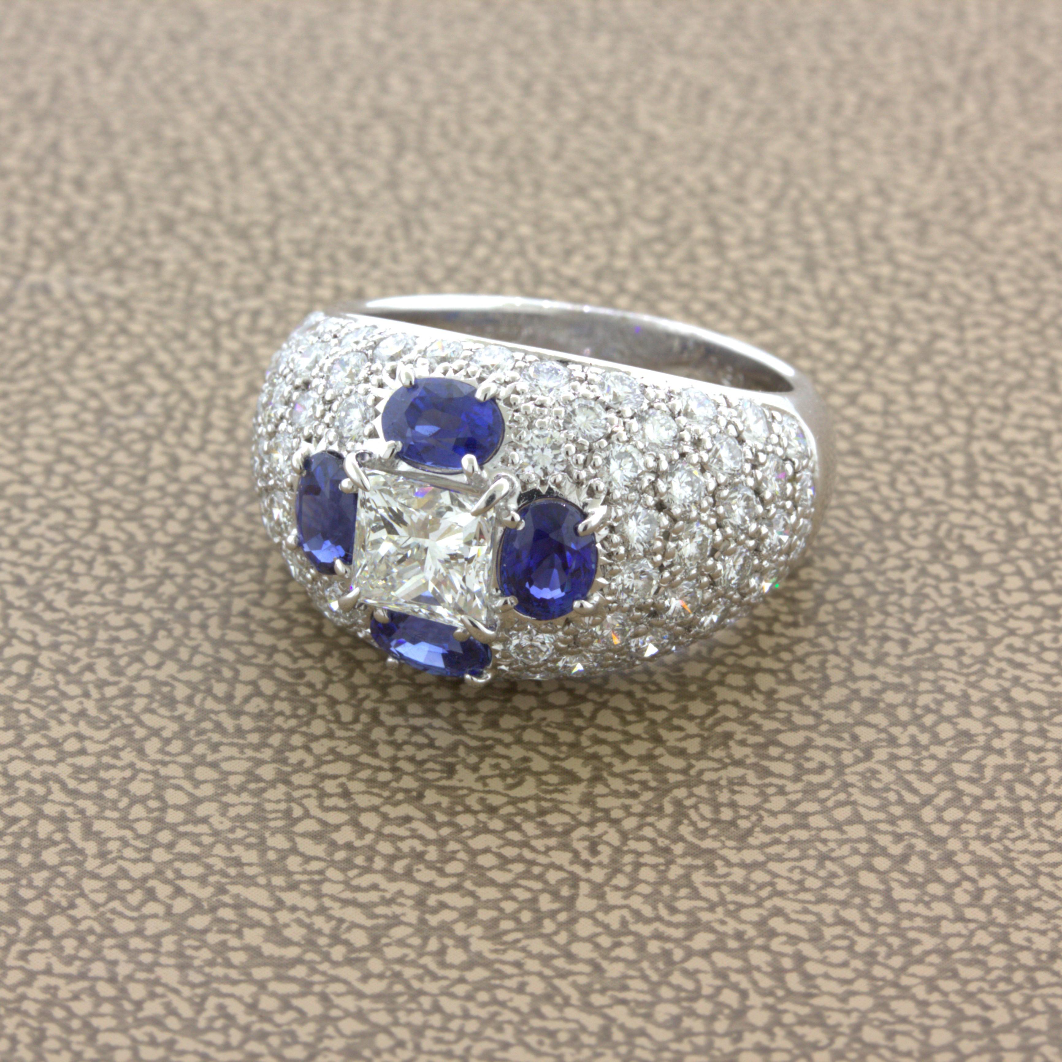 1.02 Carat Princess-Cut Diamond Sapphire Platinum Ring In New Condition For Sale In Beverly Hills, CA