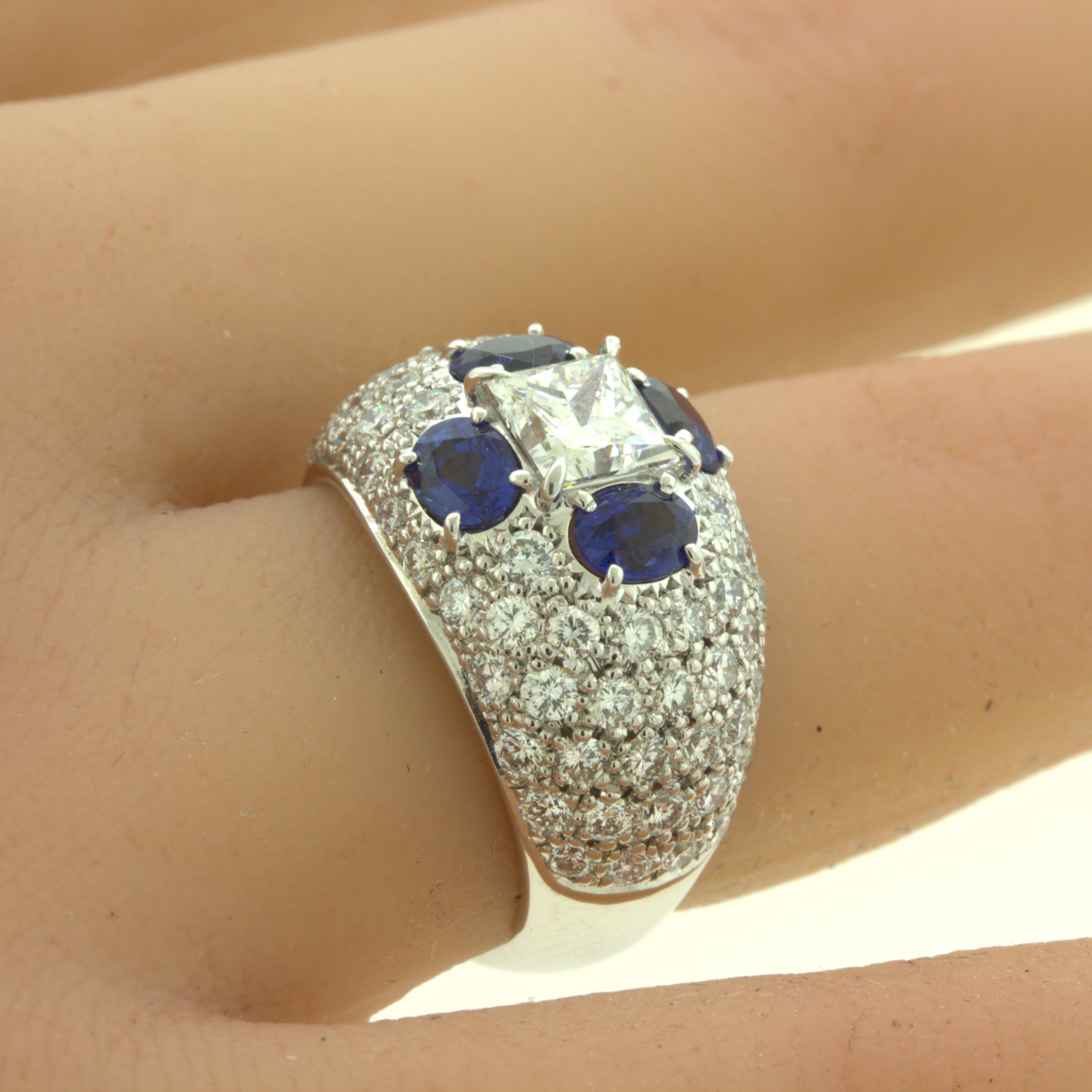 Women's 1.02 Carat Princess-Cut Diamond Sapphire Platinum Ring For Sale