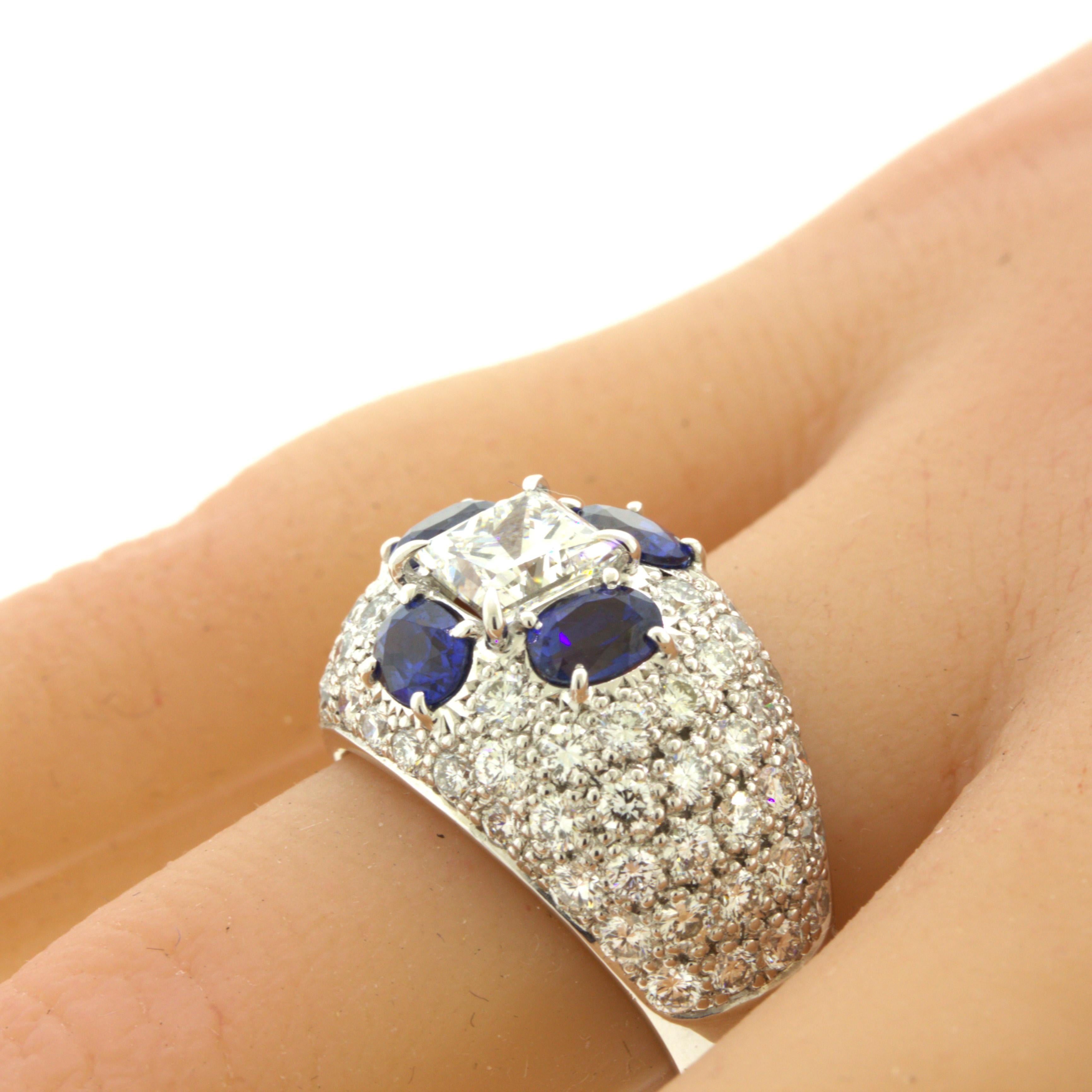 1,02 Karat Diamant-Saphir-Platin-Ring im Princess-Schliff im Angebot 1