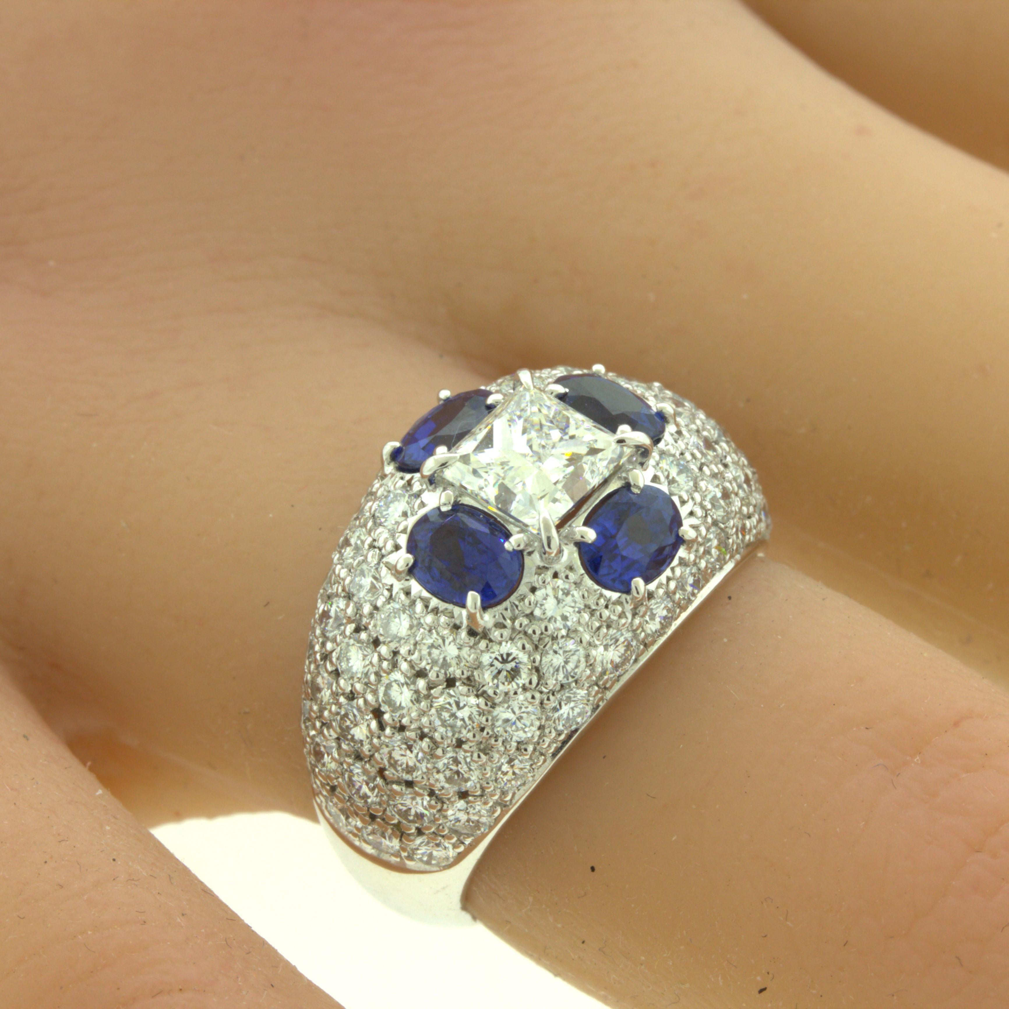 1.02 Carat Princess-Cut Diamond Sapphire Platinum Ring For Sale 2