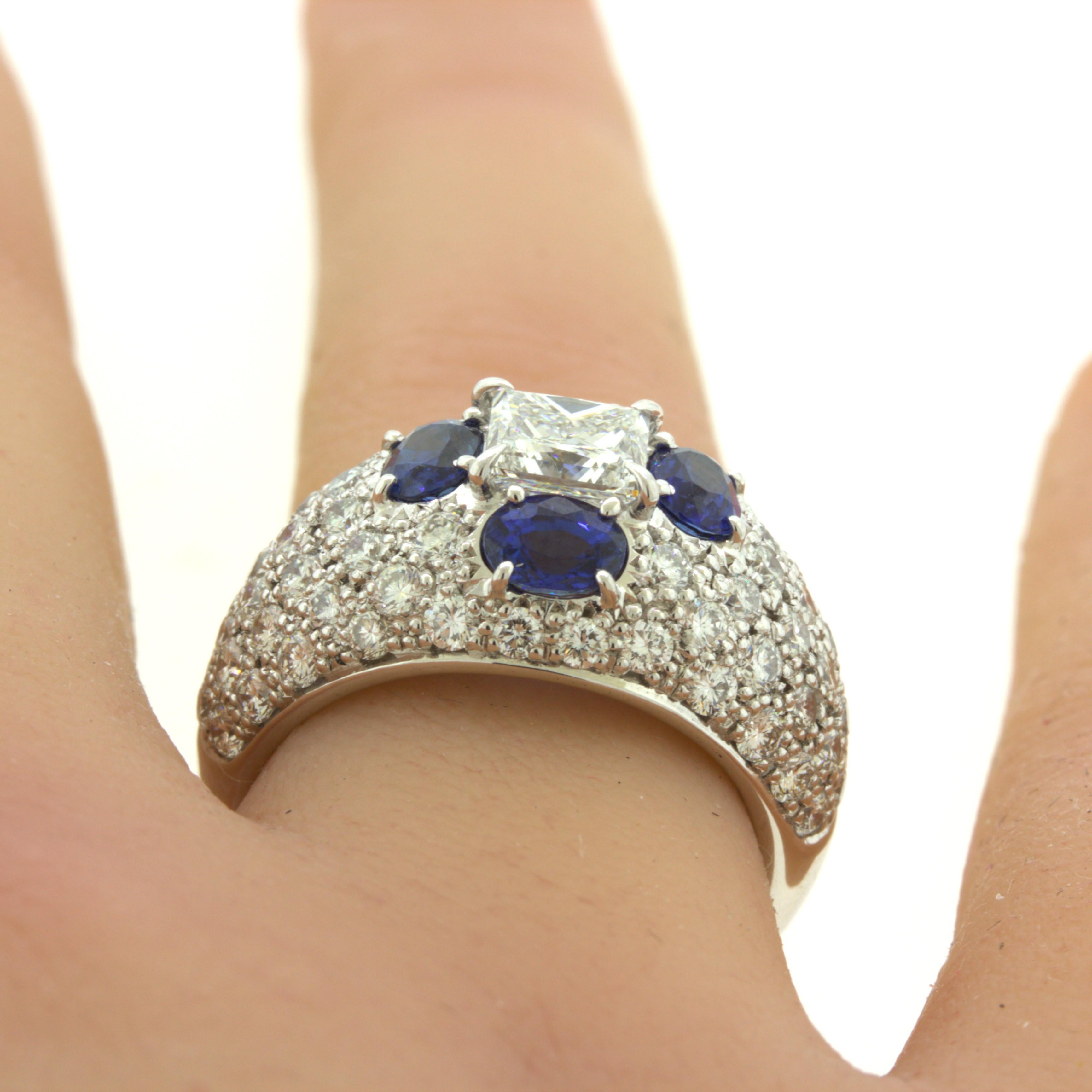 1.02 Carat Princess-Cut Diamond Sapphire Platinum Ring For Sale 3