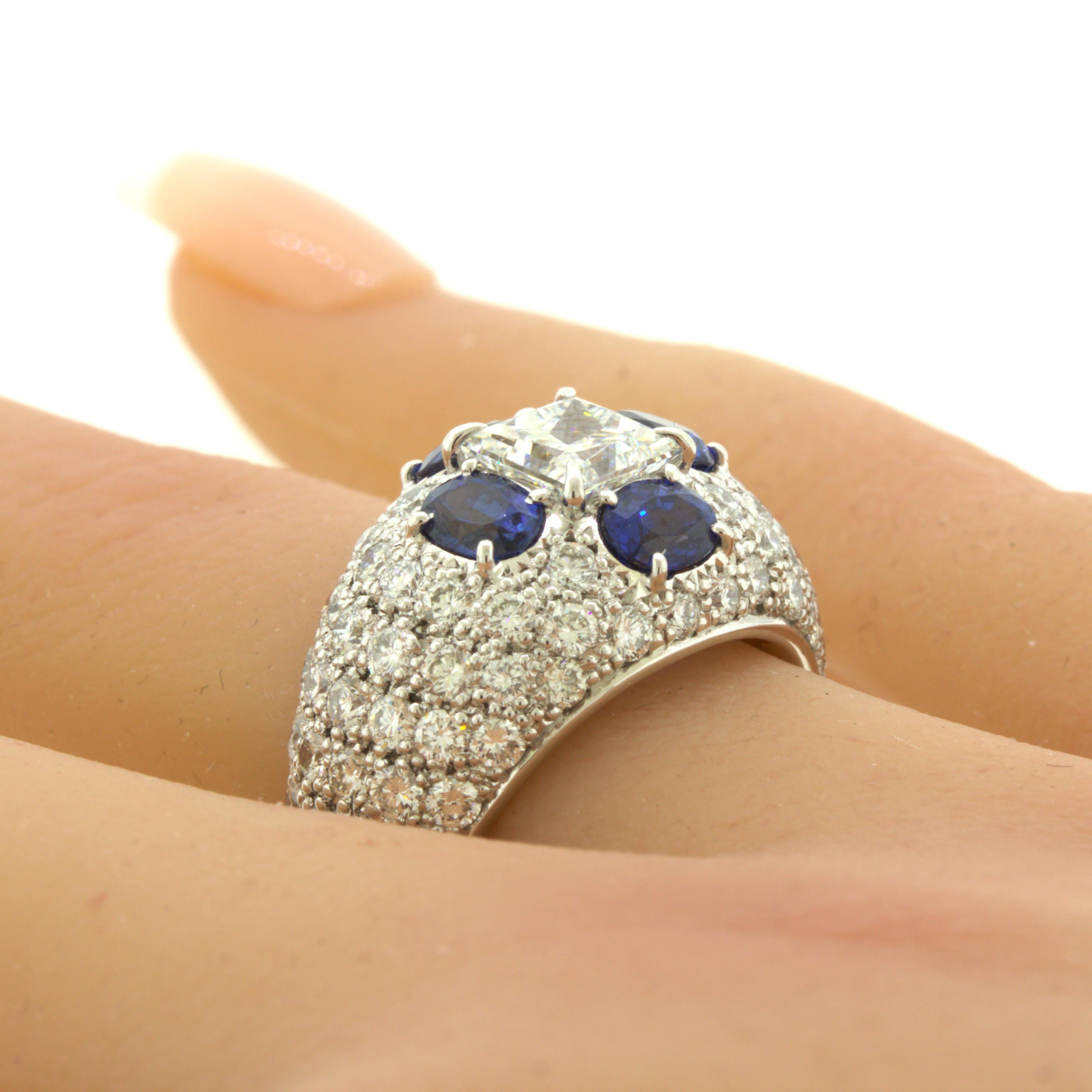 1.02 Carat Princess-Cut Diamond Sapphire Platinum Ring For Sale 4