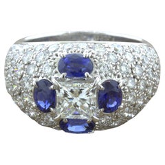 1.02 Carat Princess-Cut Diamond Sapphire Platinum Ring