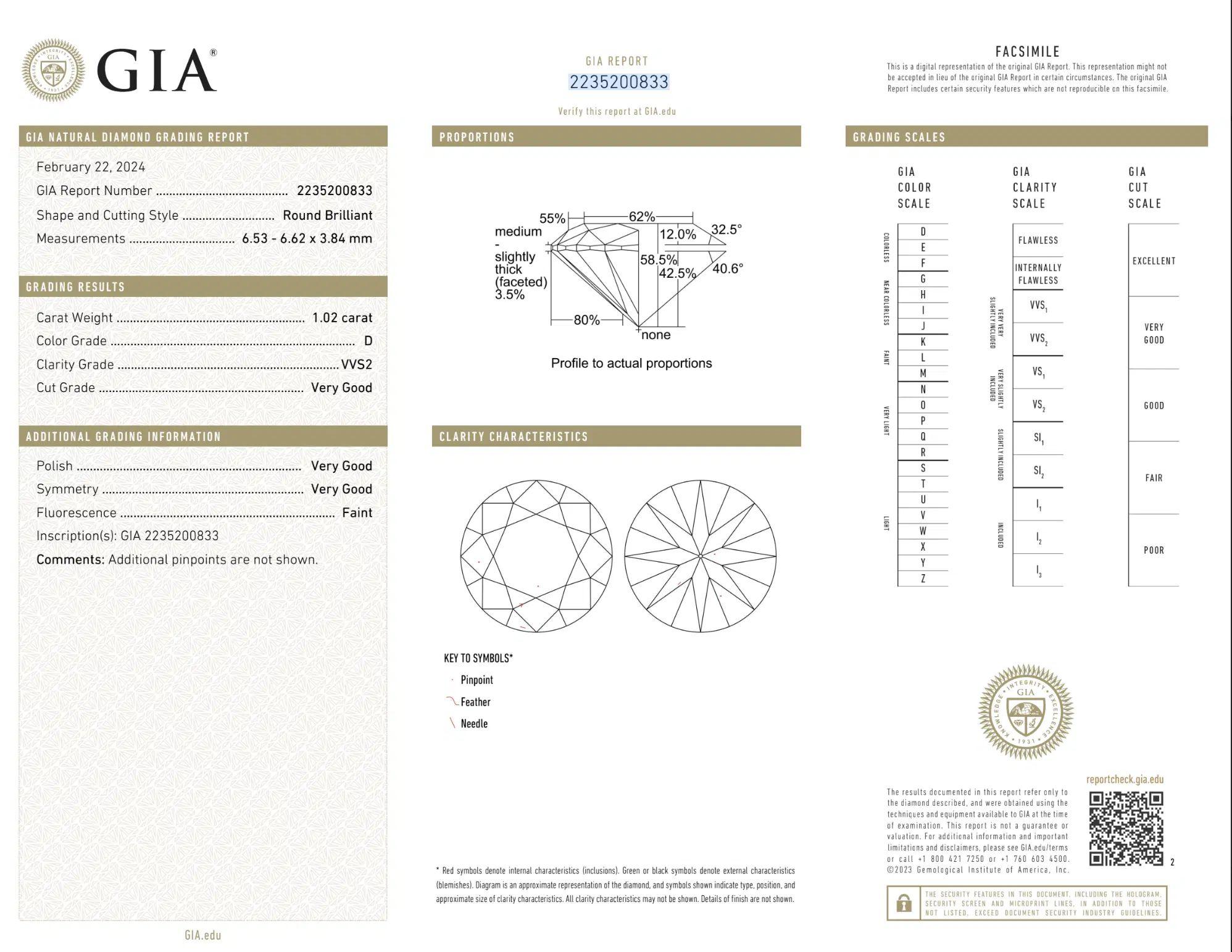 1.02 Carat Round Brilliant Cut D-VVS2 GIA Diamond Gold Solitaire Cocktail Ring For Sale 2