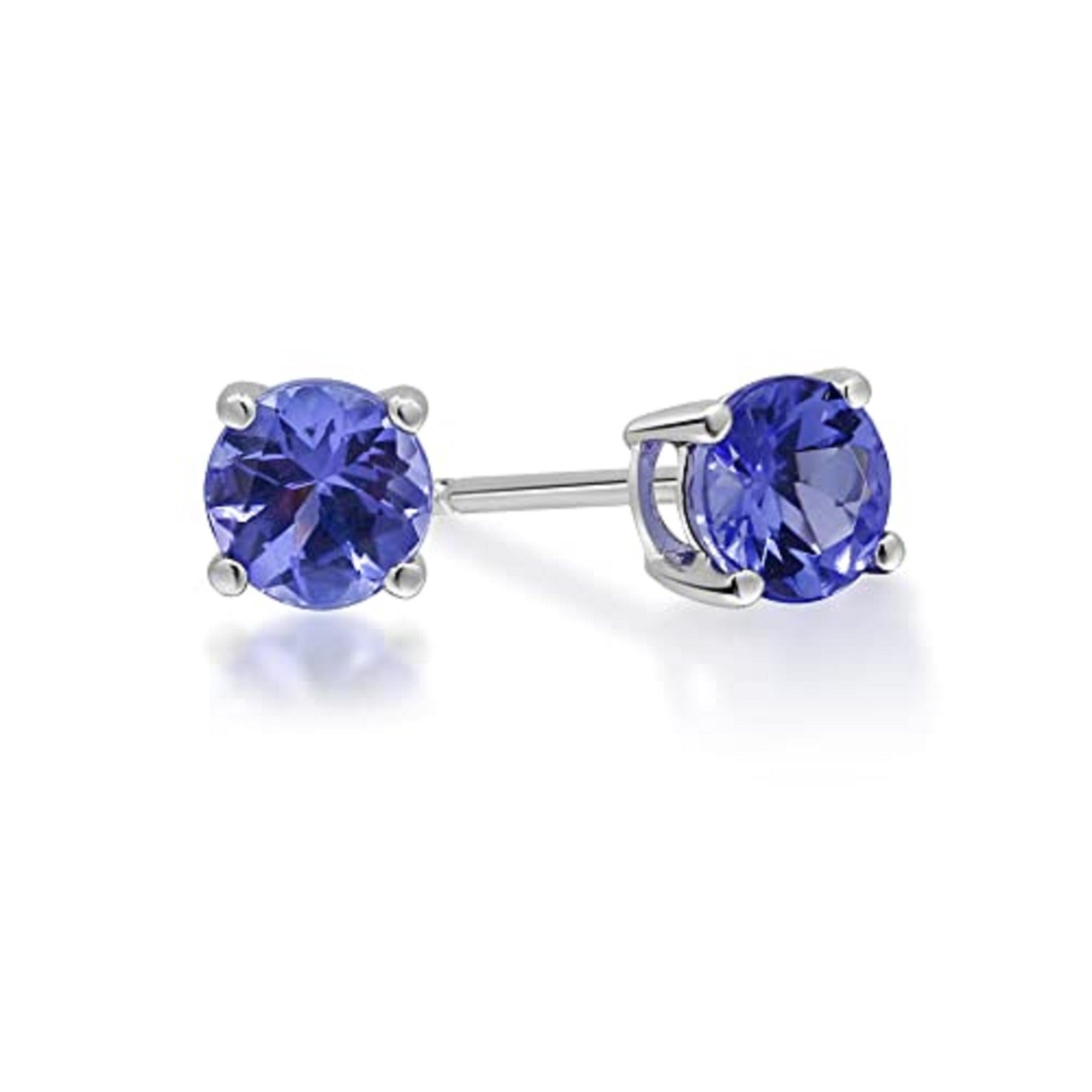 Art Deco 1.02 Carat Round-Cut Tanzanite 925 Sterling Silver Stud Earring For Sale