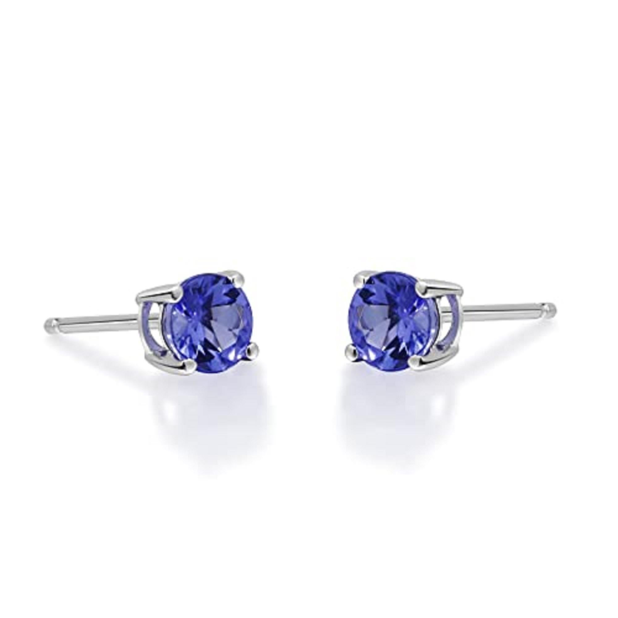 Round Cut 1.02 Carat Round-Cut Tanzanite 925 Sterling Silver Stud Earring For Sale