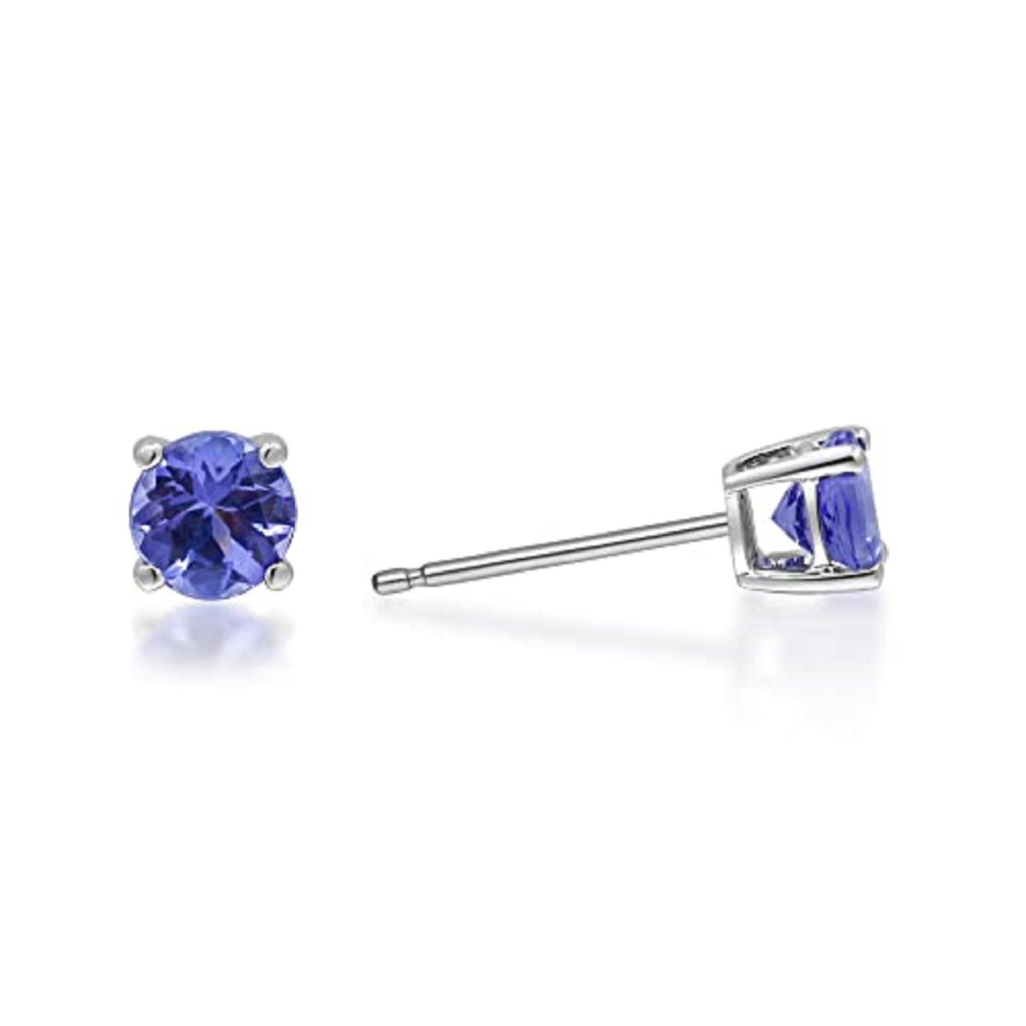 1.02 Carat Round-Cut Tanzanite 925 Sterling Silver Stud Earring In New Condition For Sale In New York, NY