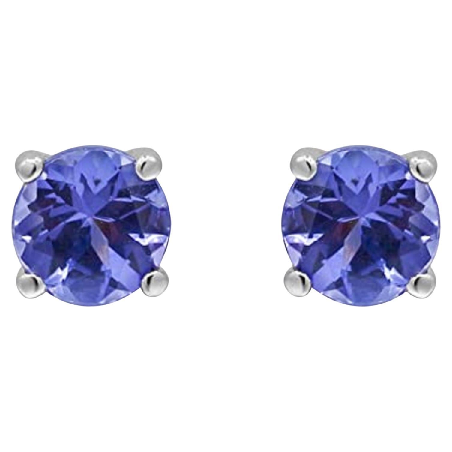 1.02 Carat Round-Cut Tanzanite 925 Sterling Silver Stud Earring For Sale