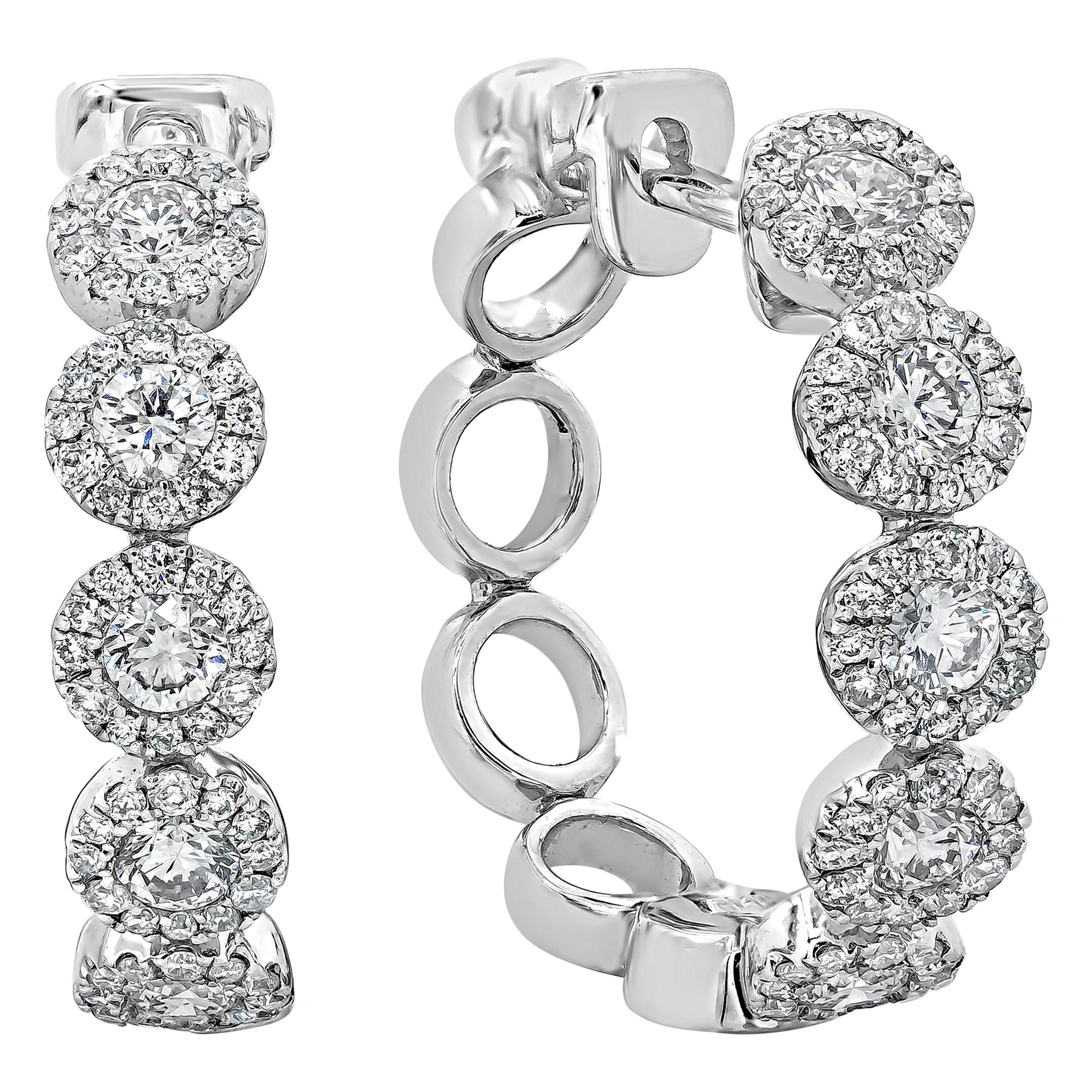 Roman Malakov 1.02 Carats Total  Brilliant Round Diamond Pave Hoop Earrings For Sale