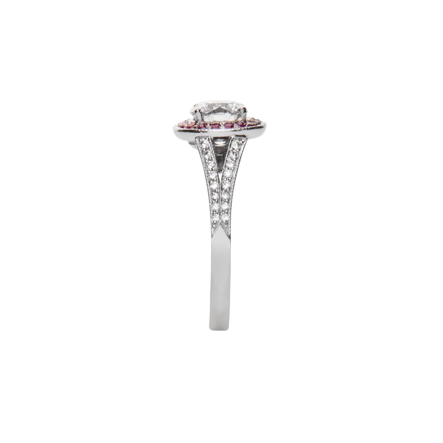 1.02 Carat Round Diamond Ruby Cluster Ring Platinum Natalie Barney In New Condition For Sale In Crows Nest, NSW