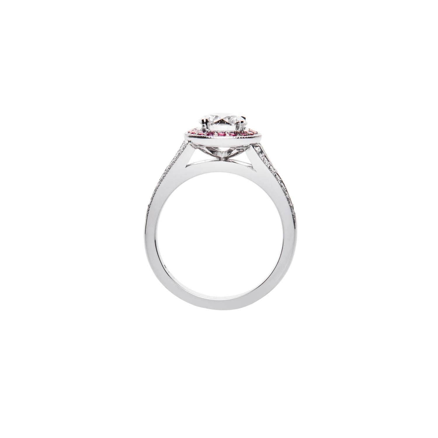 1.02 Carat Round Diamond Ruby Cluster Ring Platinum Natalie Barney For Sale 1