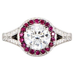 1.02 Carat Round Diamond Ruby Cluster Ring Platinum Natalie Barney
