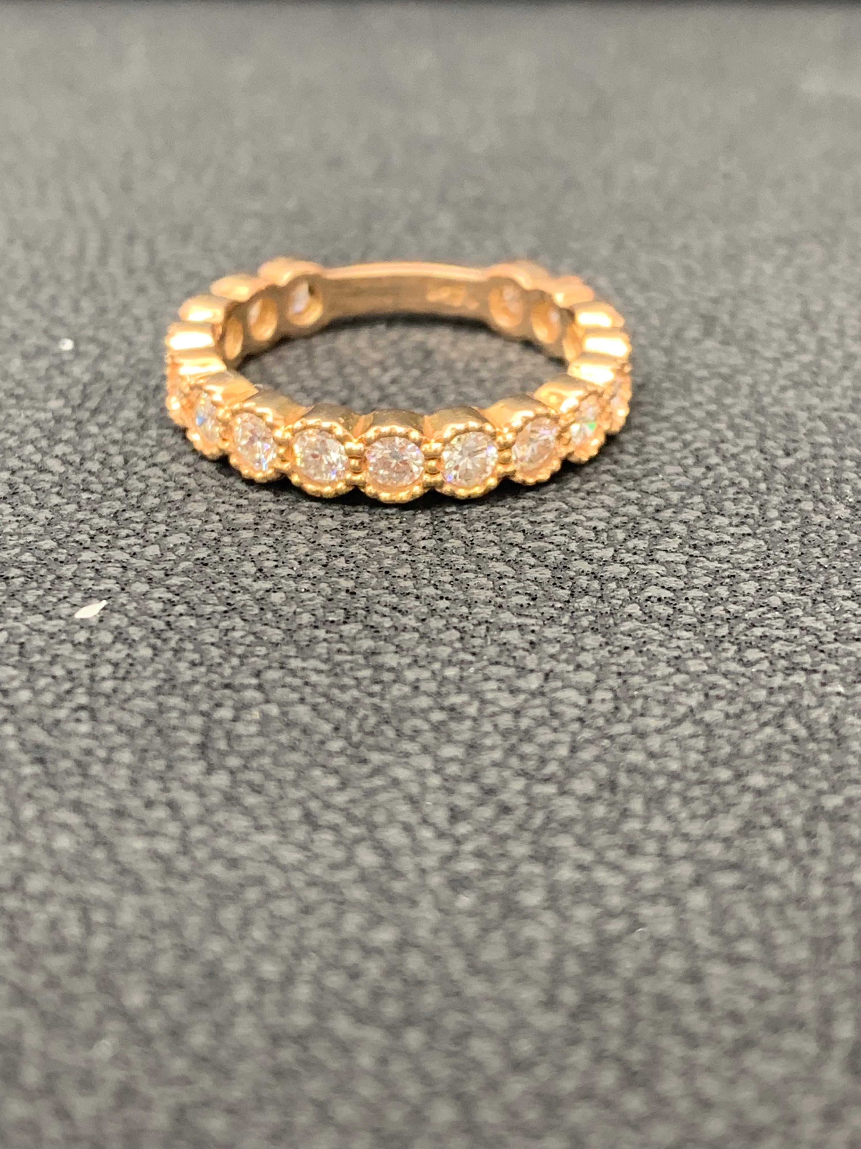 Alliance en or rose 14 carats avec diamants ronds de 1,02 carat Pour femmes en vente