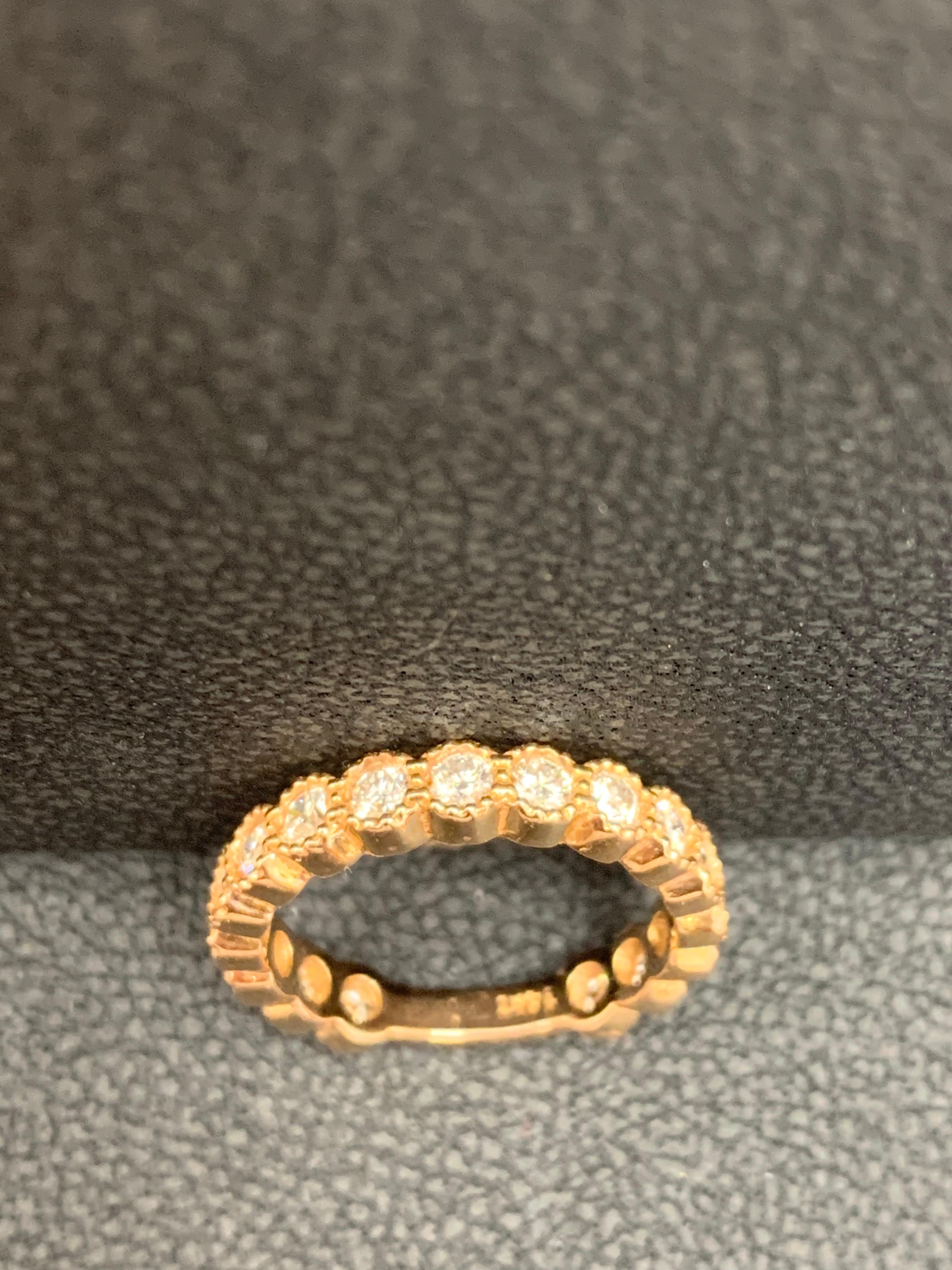 1.02 Carat Round Diamond Wedding Band in 14K Rose Gold For Sale 3