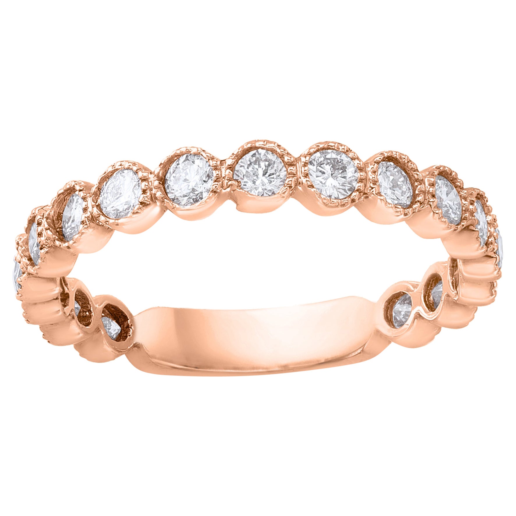 1.02 Carat Round Diamond Wedding Band in 14K Rose Gold For Sale