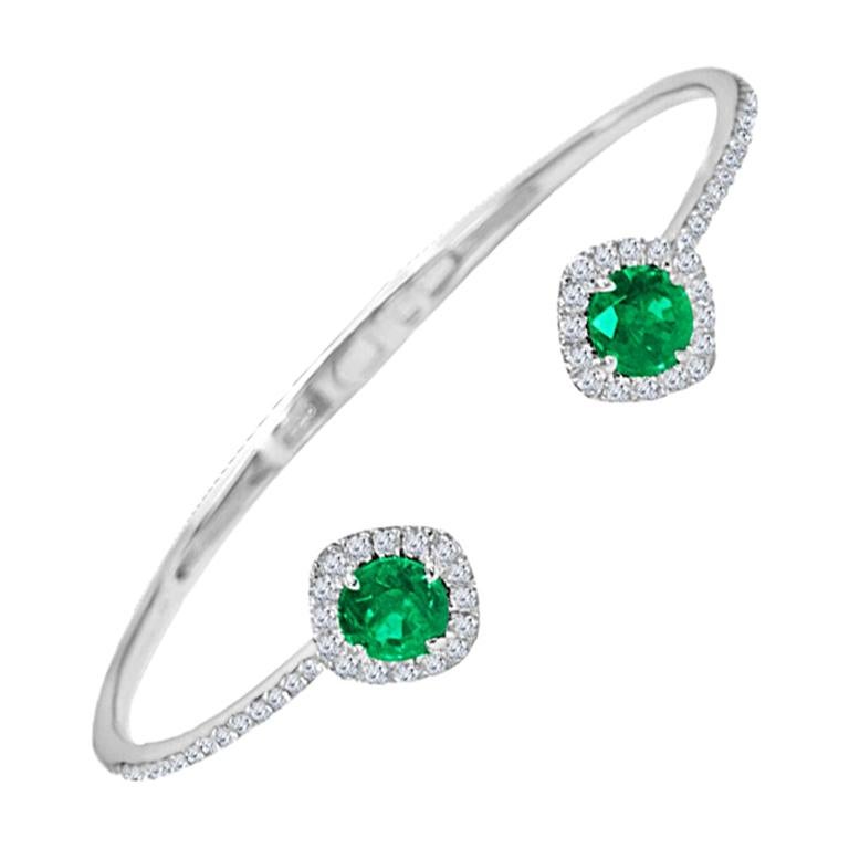 1.02 Carat Round Emerald and Natural Diamond Bangle in 14k White Gold ref189 For Sale