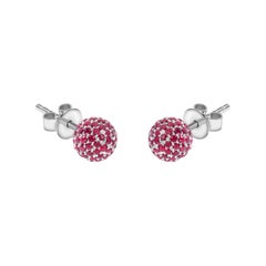 1.02 Carat Round Red Ruby 18 Karat White Gold Pave Set Diamond Earrings