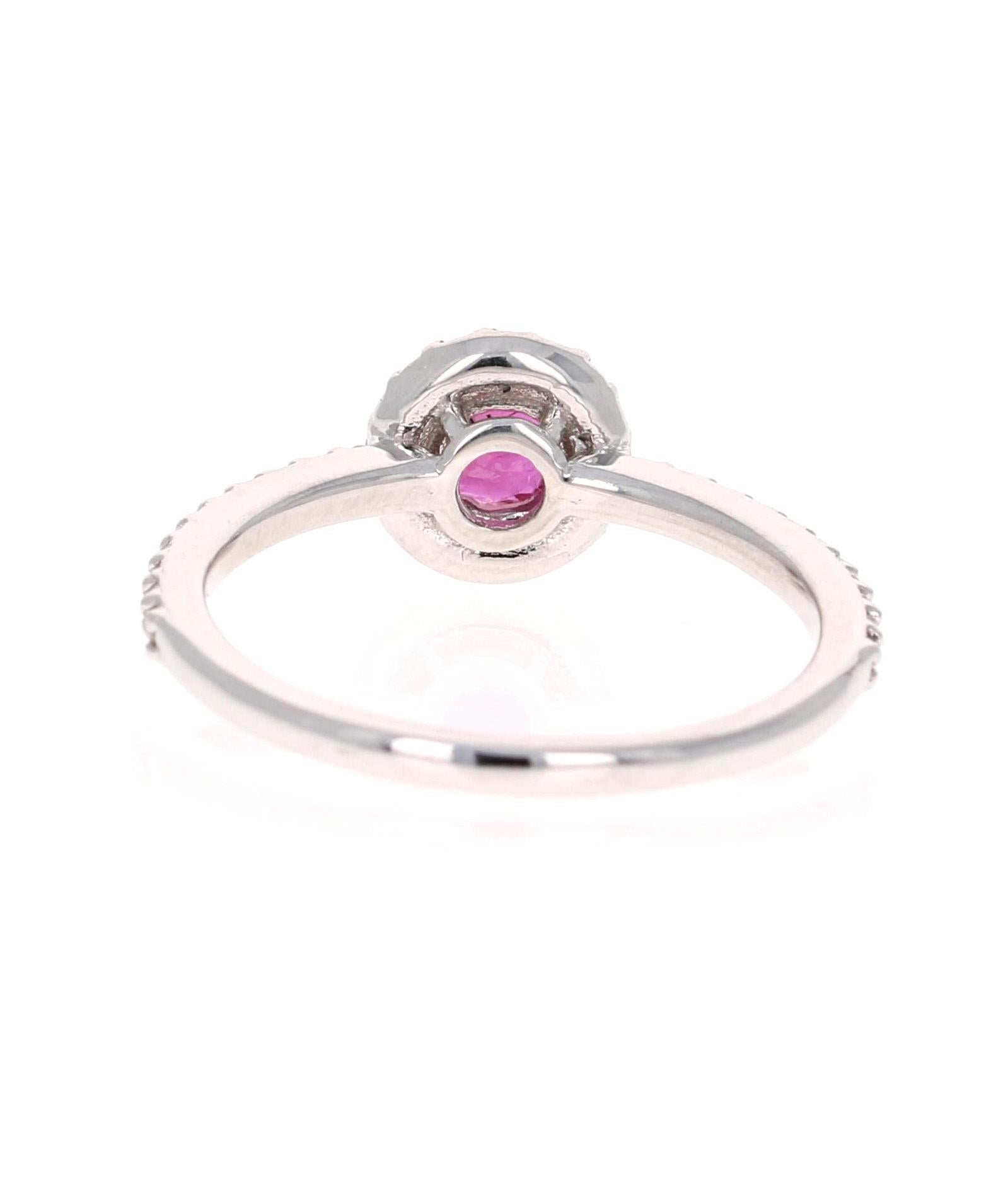 Round Cut 1.02 Carat Ruby Diamond 14 Karat White Gold Engagement Ring