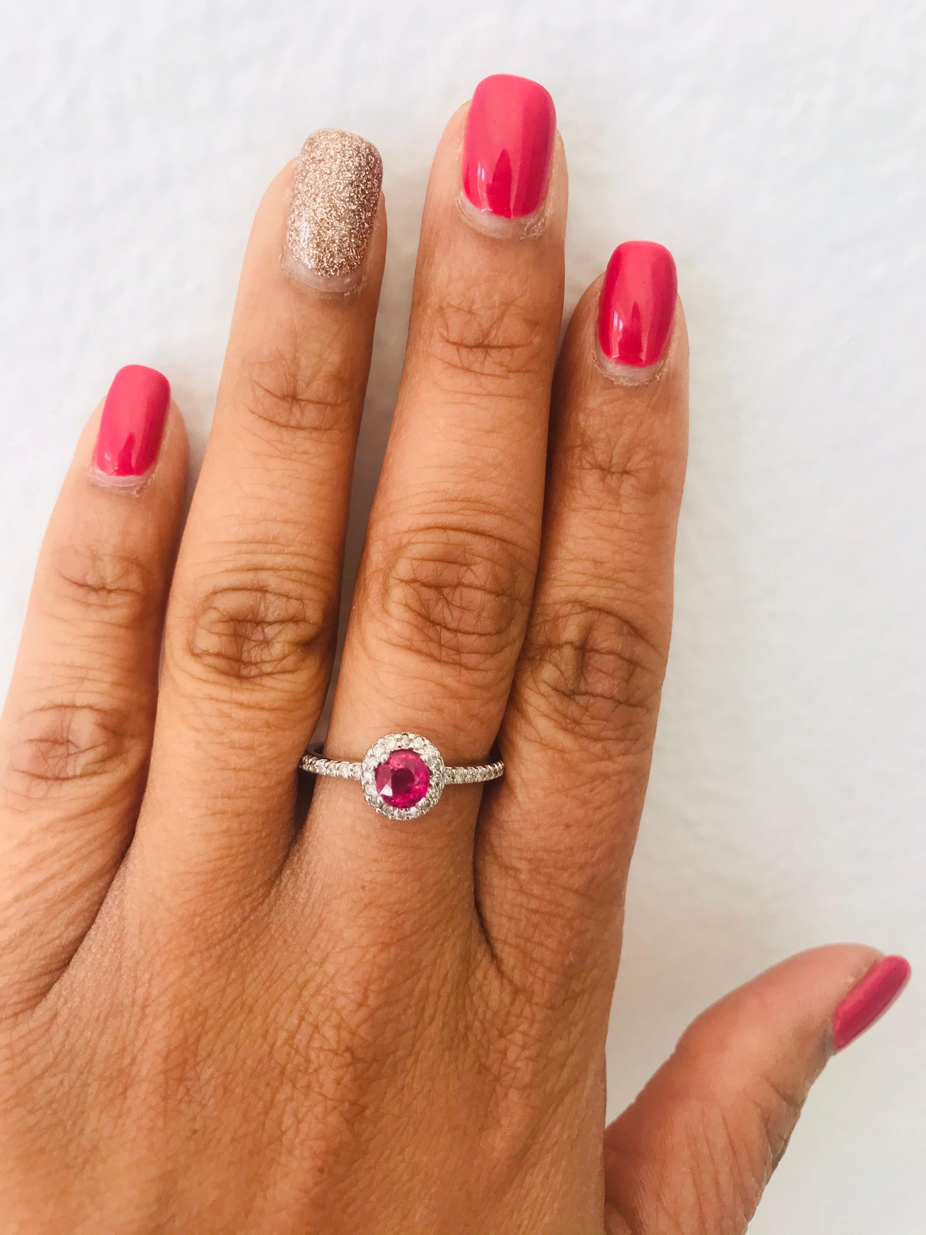 1.02 Carat Ruby Diamond 14 Karat White Gold Engagement Ring In New Condition In Los Angeles, CA