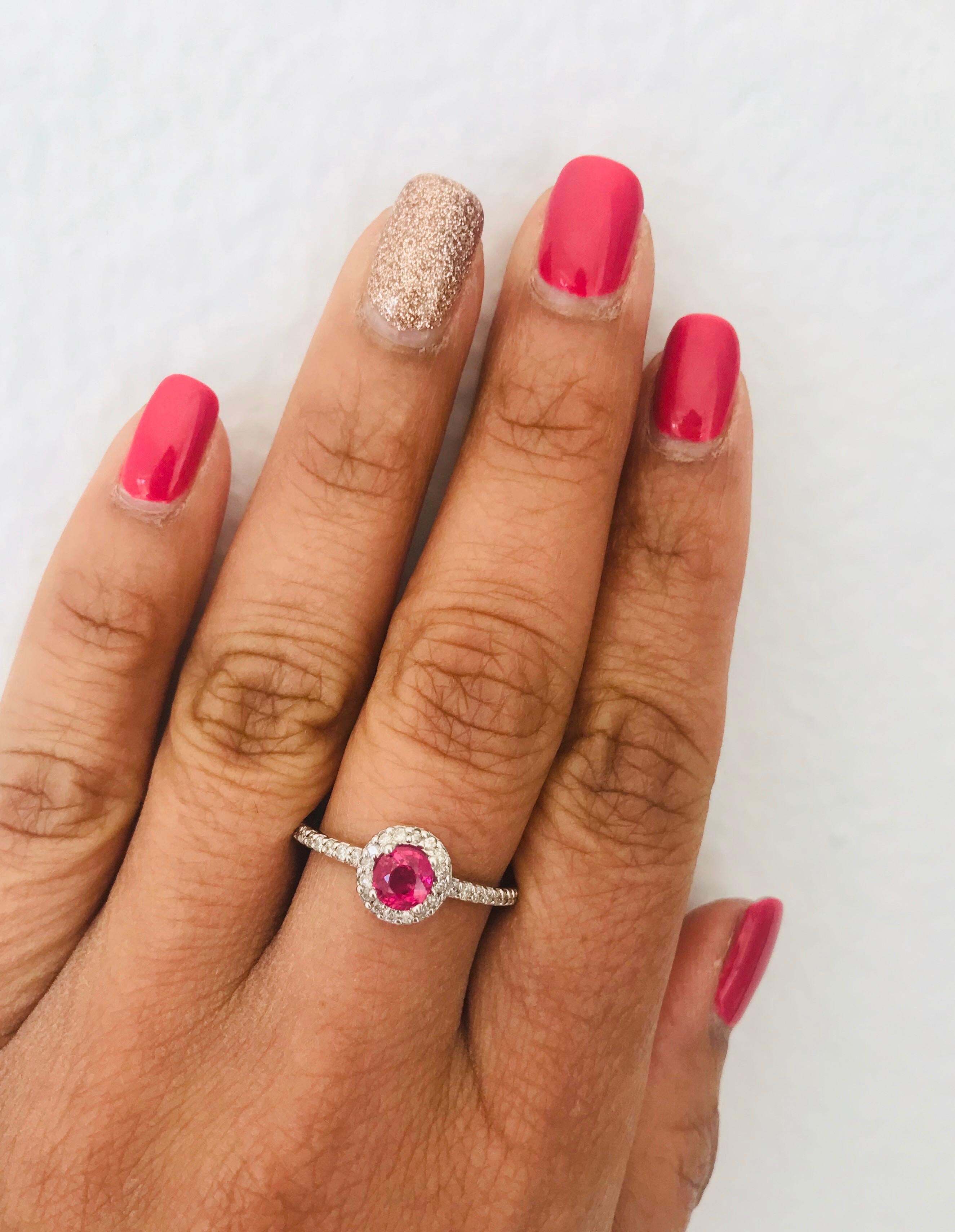1.02 Carat Ruby Diamond 14 Karat White Gold Engagement Ring 1