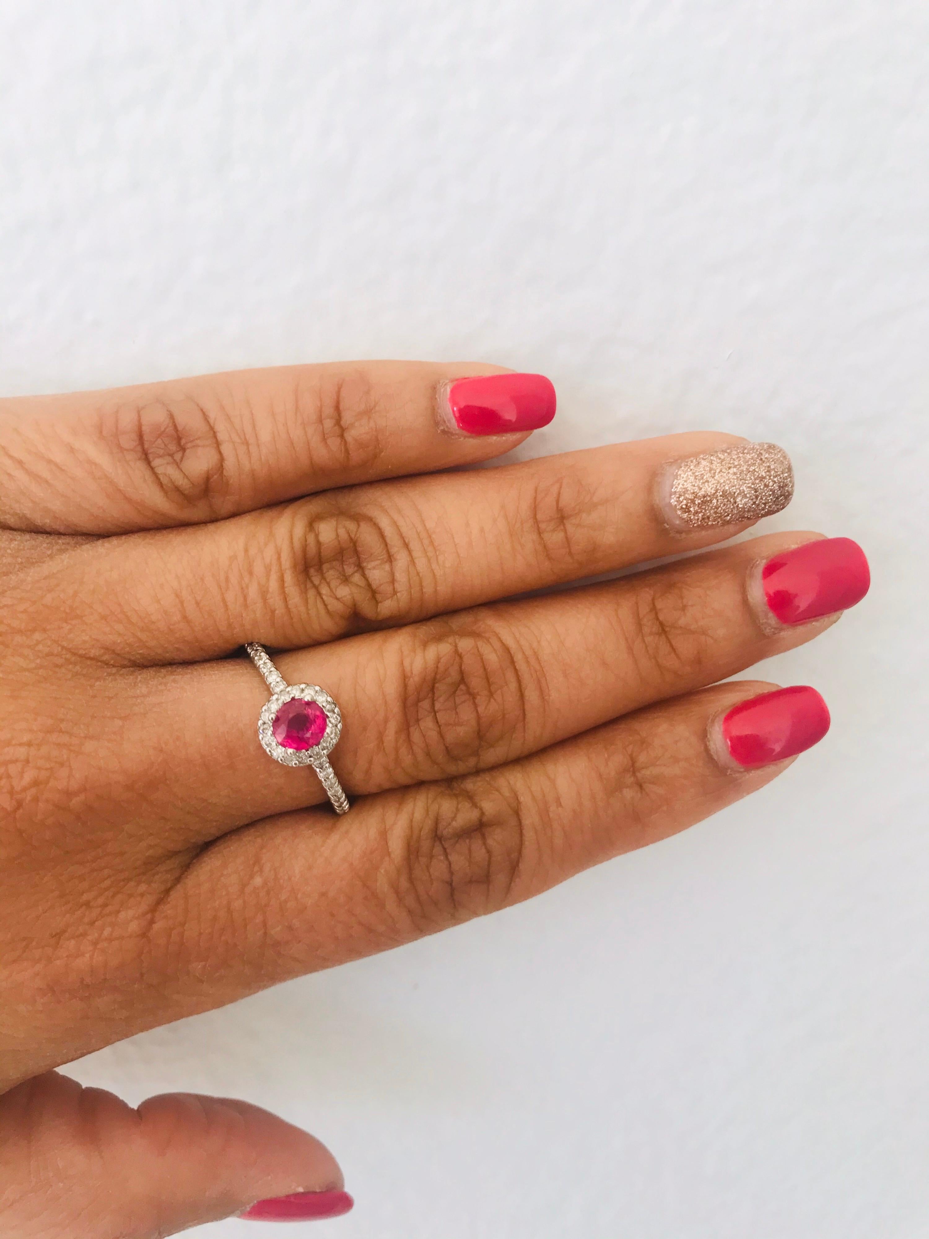 1.02 Carat Ruby Diamond 14 Karat White Gold Engagement Ring 2