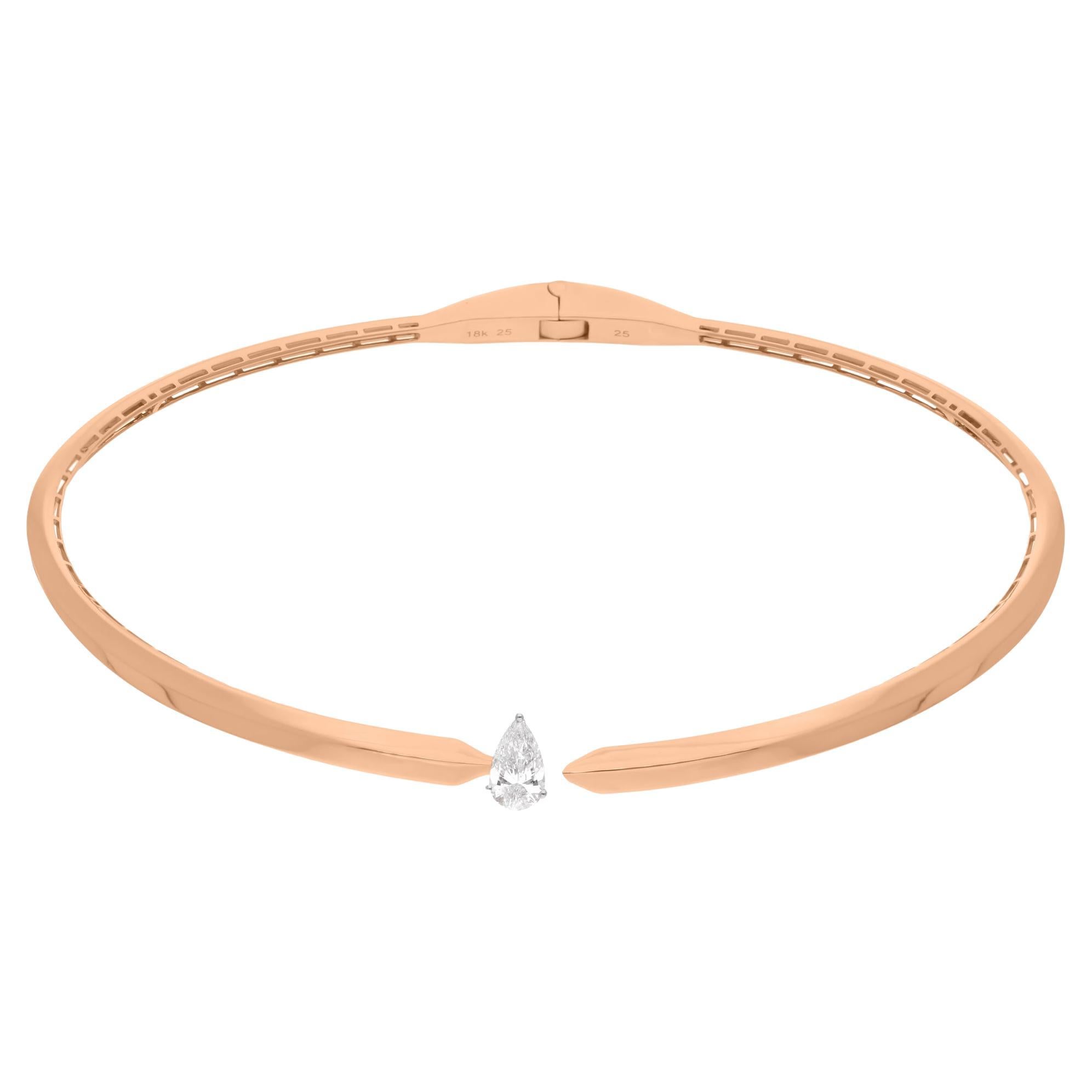 1.02 Carat Solitaire Pear Diamond Choker Necklace 18 Karat Rose Gold Jewelry For Sale