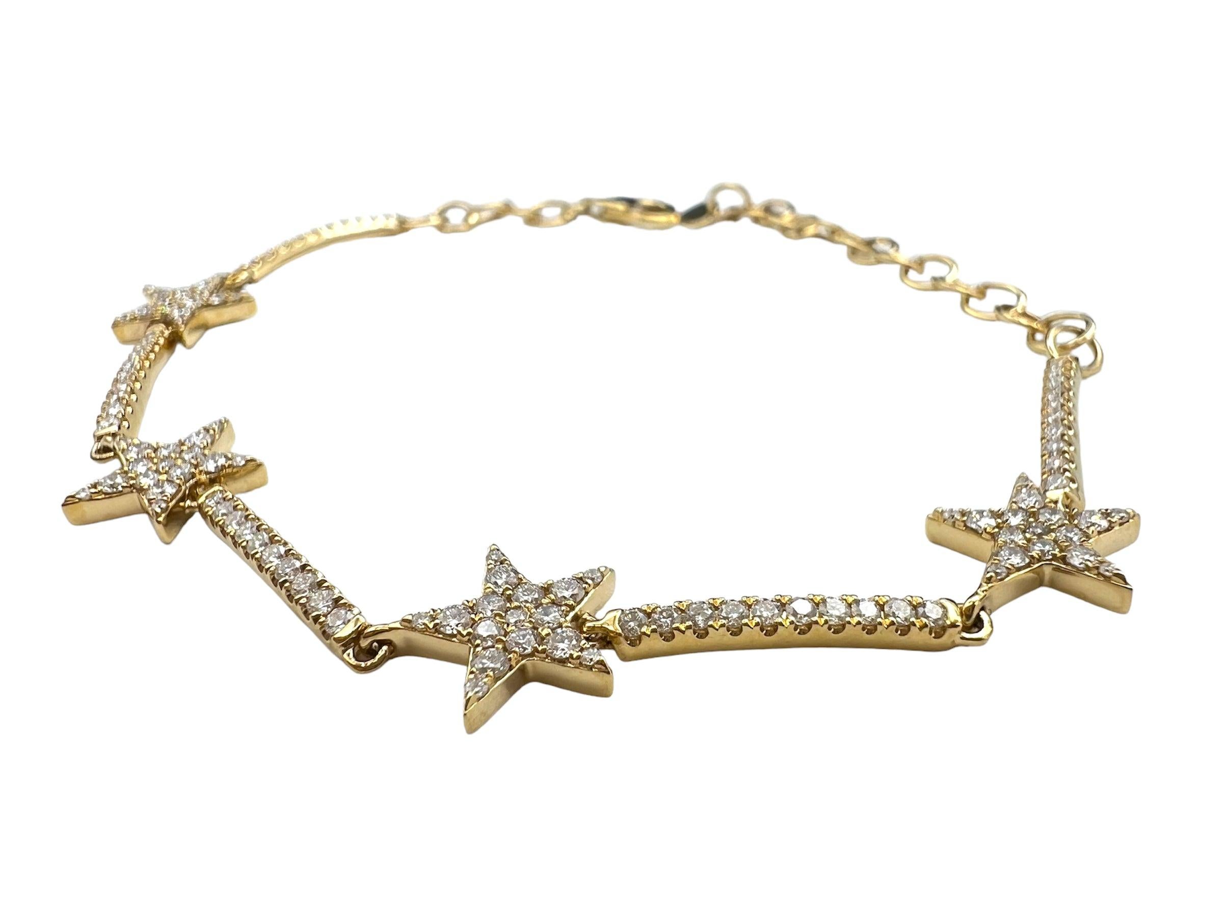 Women's or Men's 1.02CT Star Diamond Bracelet set in 14K Yellow Gold For Sale